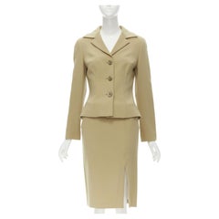 DOLCE GABBANA Vintage beige wool crepe front slit skirt blazer set IT40 M
