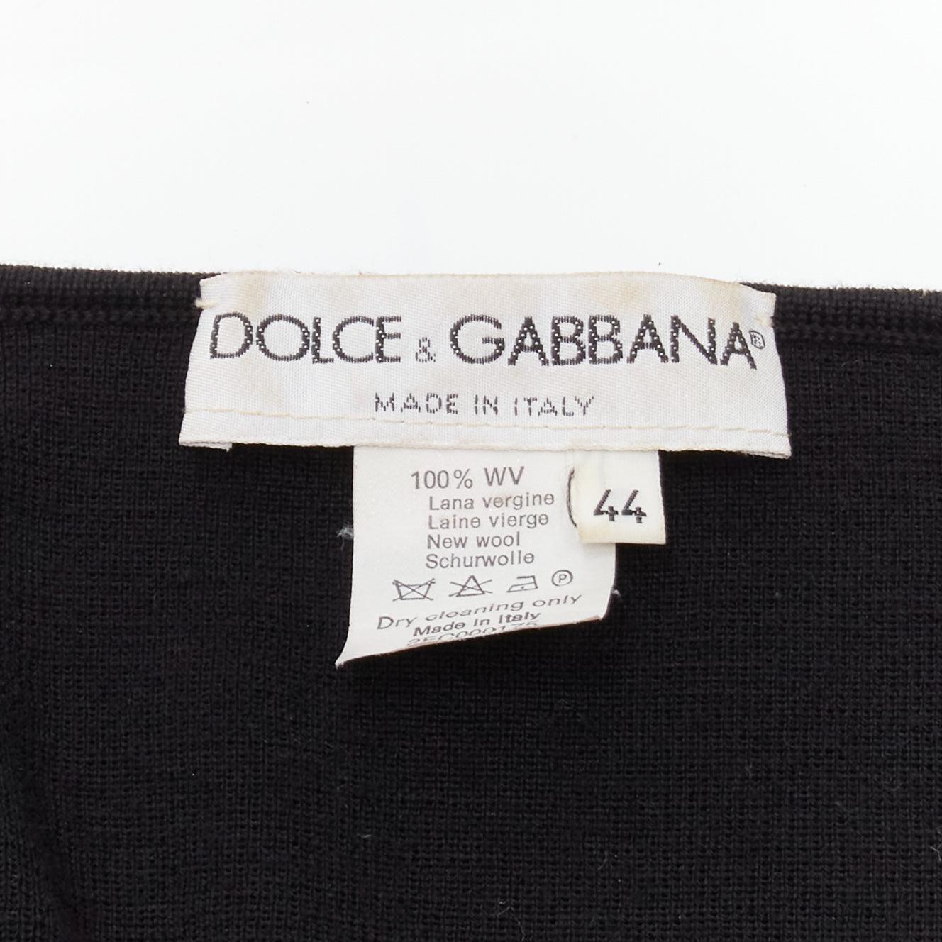 DOLCE GABBANA Vintage black 100% virgin wool V neck minimal top IT44 L For Sale 4
