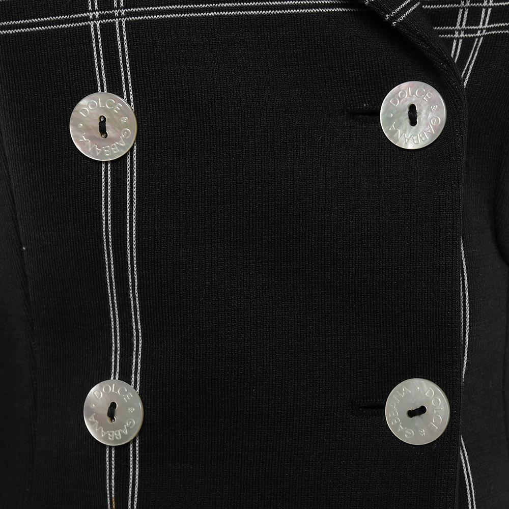 Dolce & Gabbana Vintage Black Checkered Cotton Knit Double Breasted Blazer S In Good Condition For Sale In Dubai, Al Qouz 2