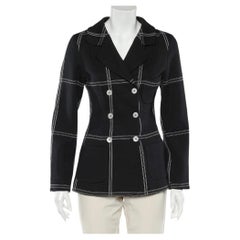 Dolce & Gabbana Vintage Black Checkered Cotton Knit Double Breasted Blazer S