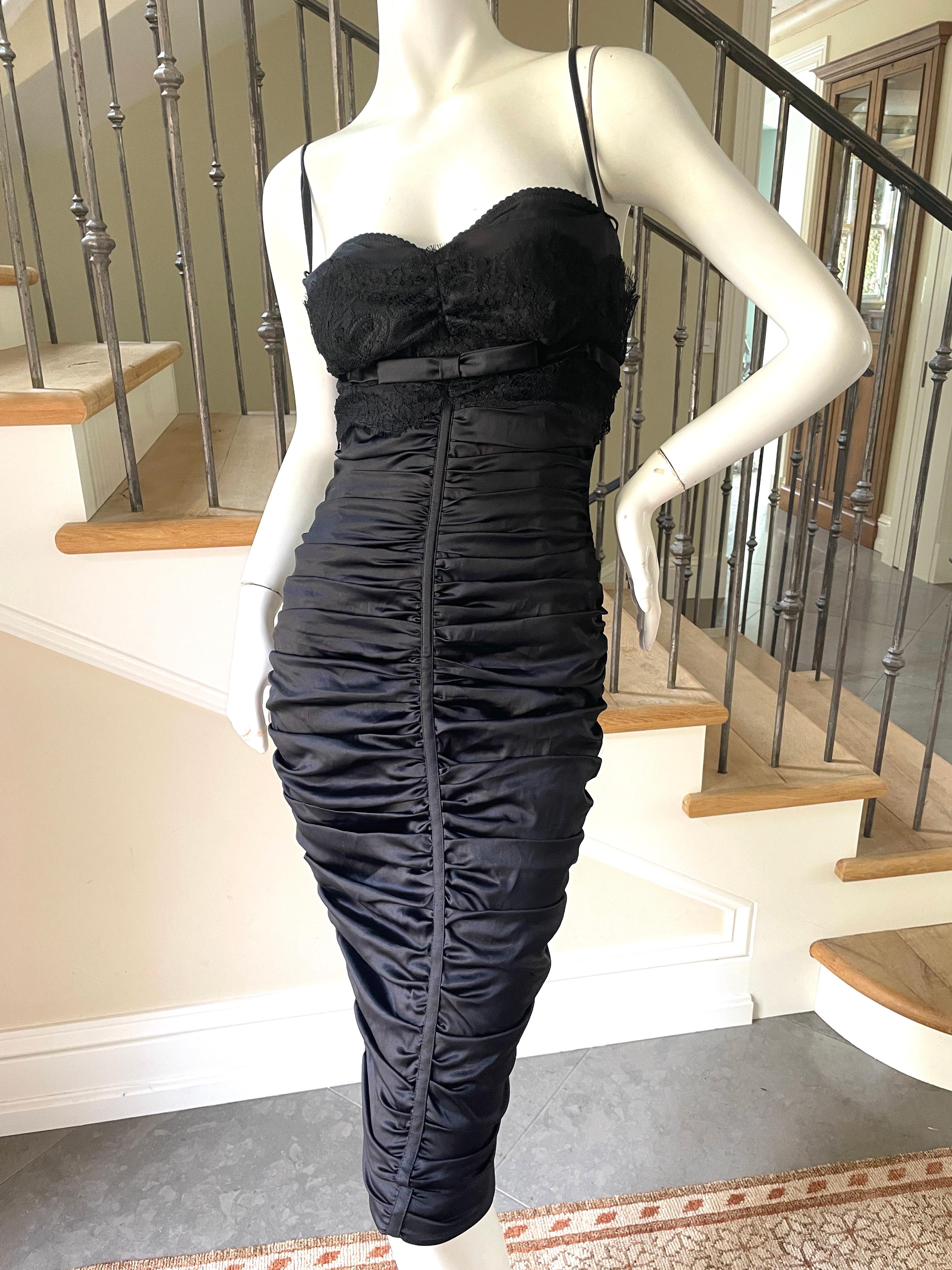 Dolce & Gabbana Vintage Black Cocktail Dress with Lace Bra and Leopard Lining For Sale 6