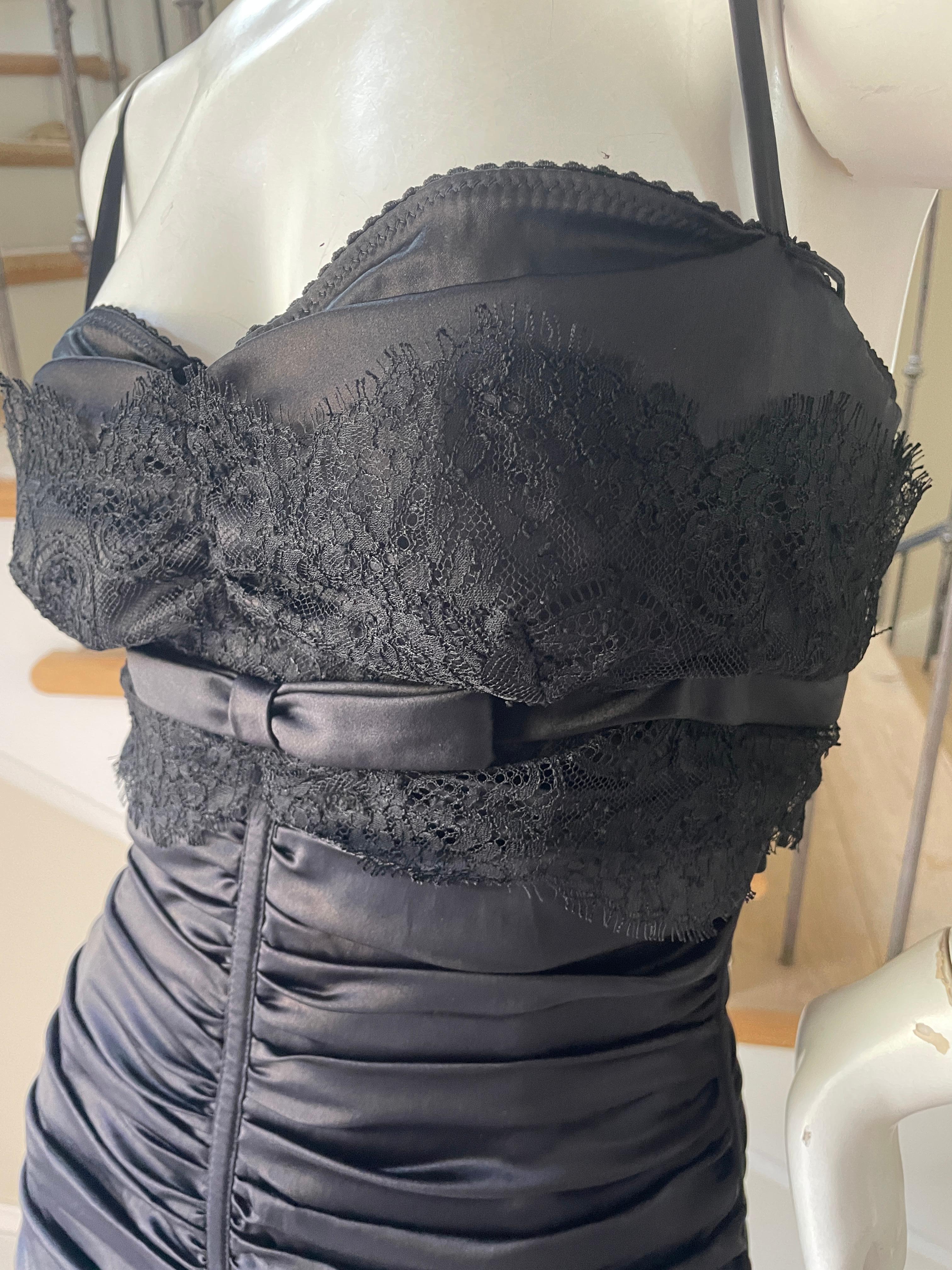 Dolce & Gabbana Vintage Black Cocktail Dress with Lace Bra and Leopard Lining For Sale 5
