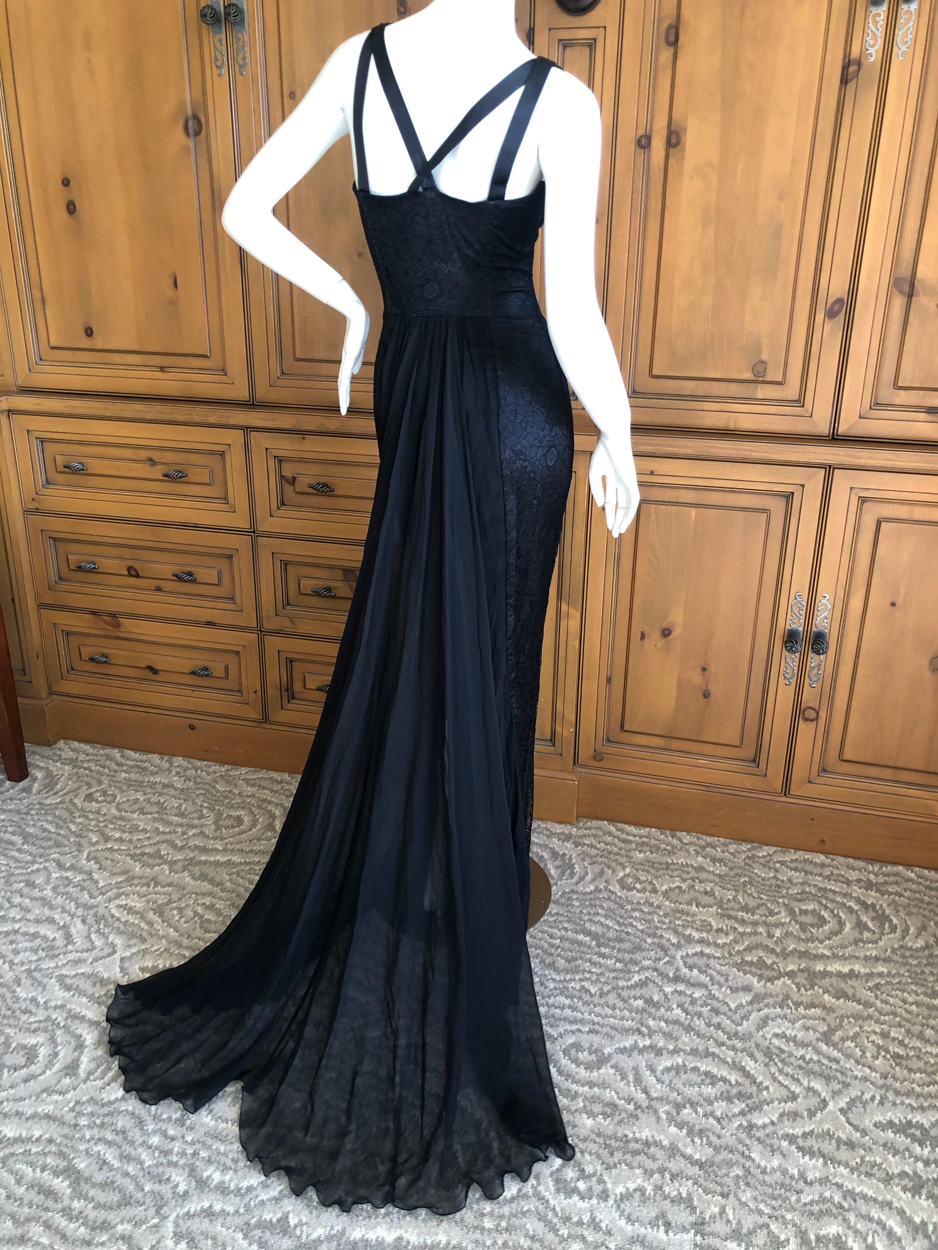 Dolce & Gabbana Vintage Black Lace Corset Evening Gown with Train For Sale 4