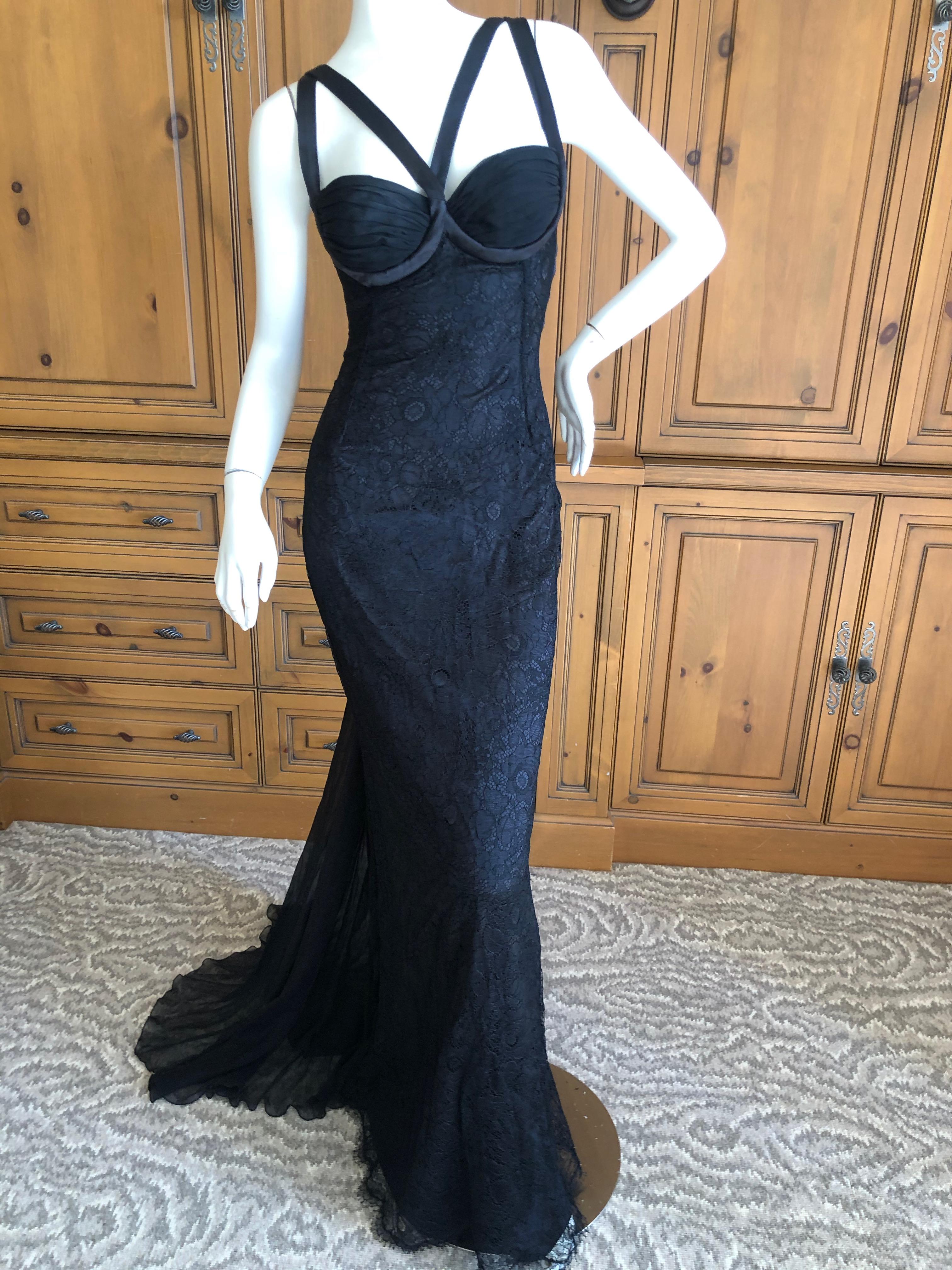 Dolce & Gabbana Vintage Black Lace Corset Evening Gown with Train In Excellent Condition For Sale In Cloverdale, CA