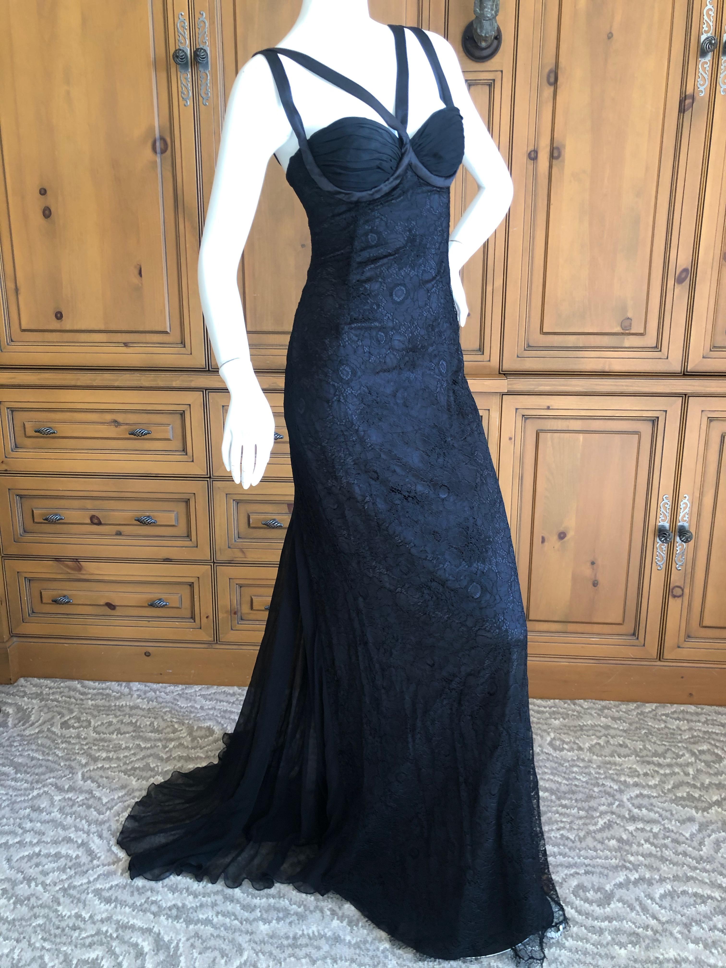 Women's Dolce & Gabbana Vintage Black Lace Corset Evening Gown with Train For Sale