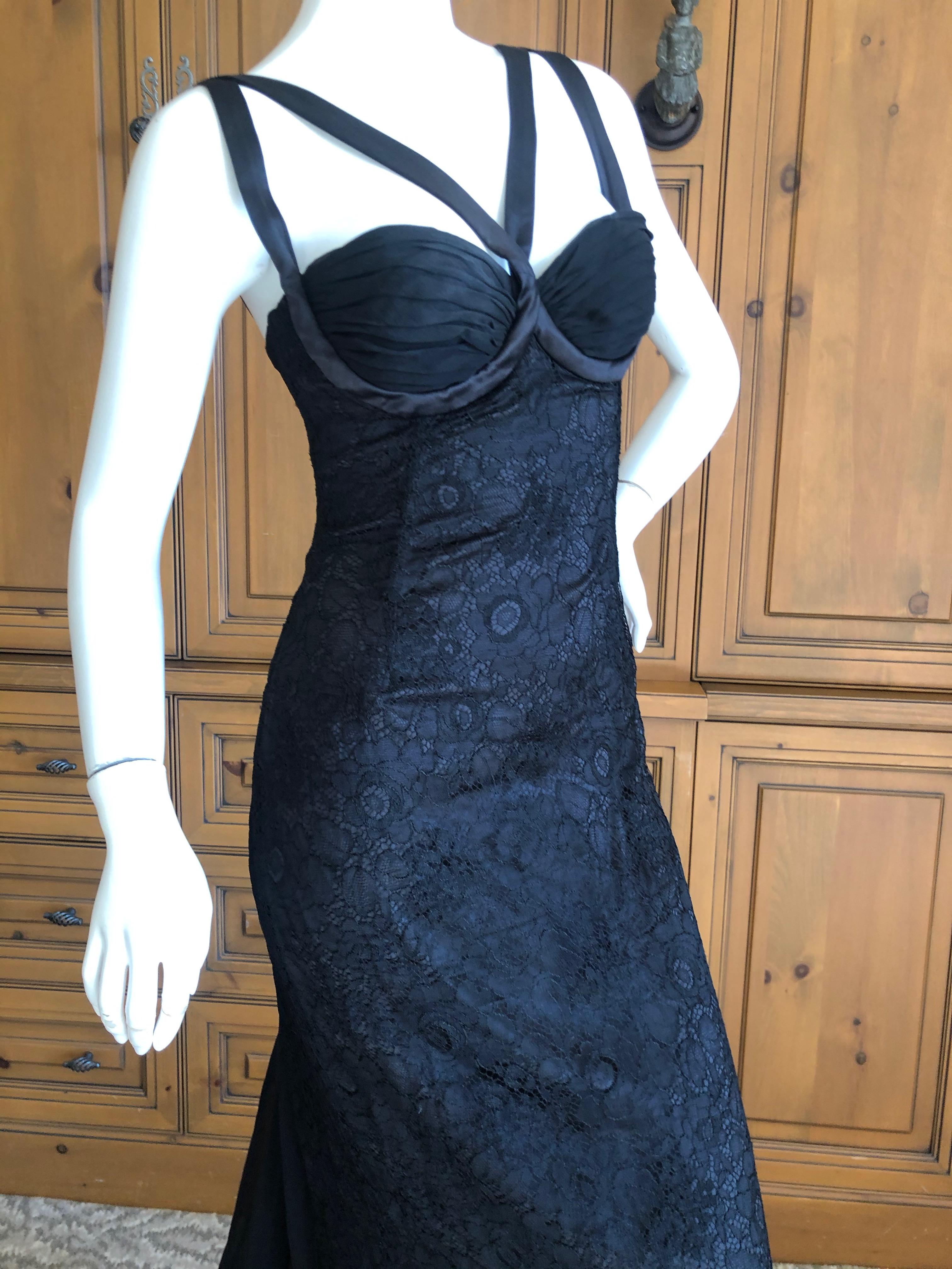 Dolce & Gabbana Vintage Black Lace Corset Evening Gown with Train For Sale 1