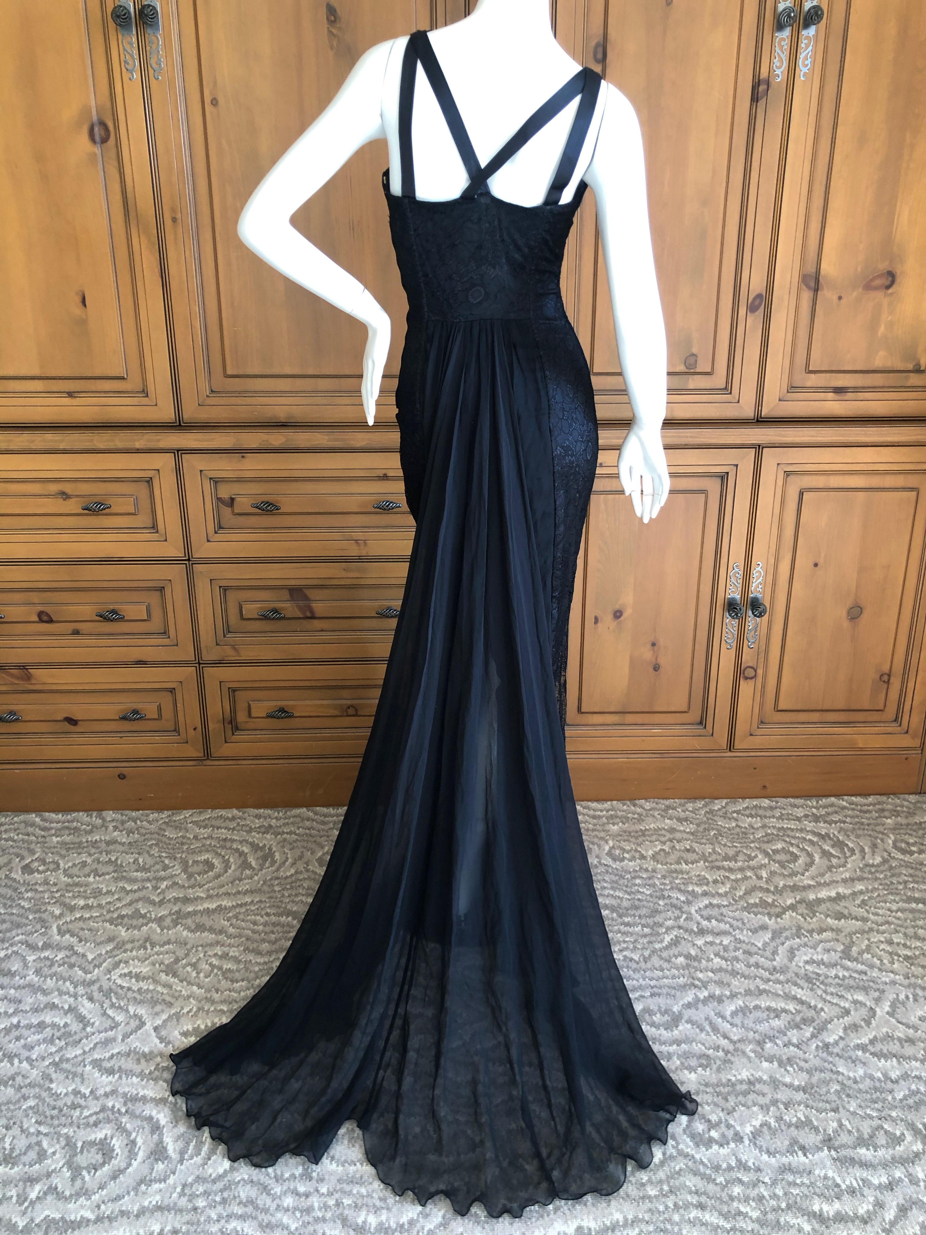 Dolce & Gabbana Vintage Black Lace Corset Evening Gown with Train For Sale 2