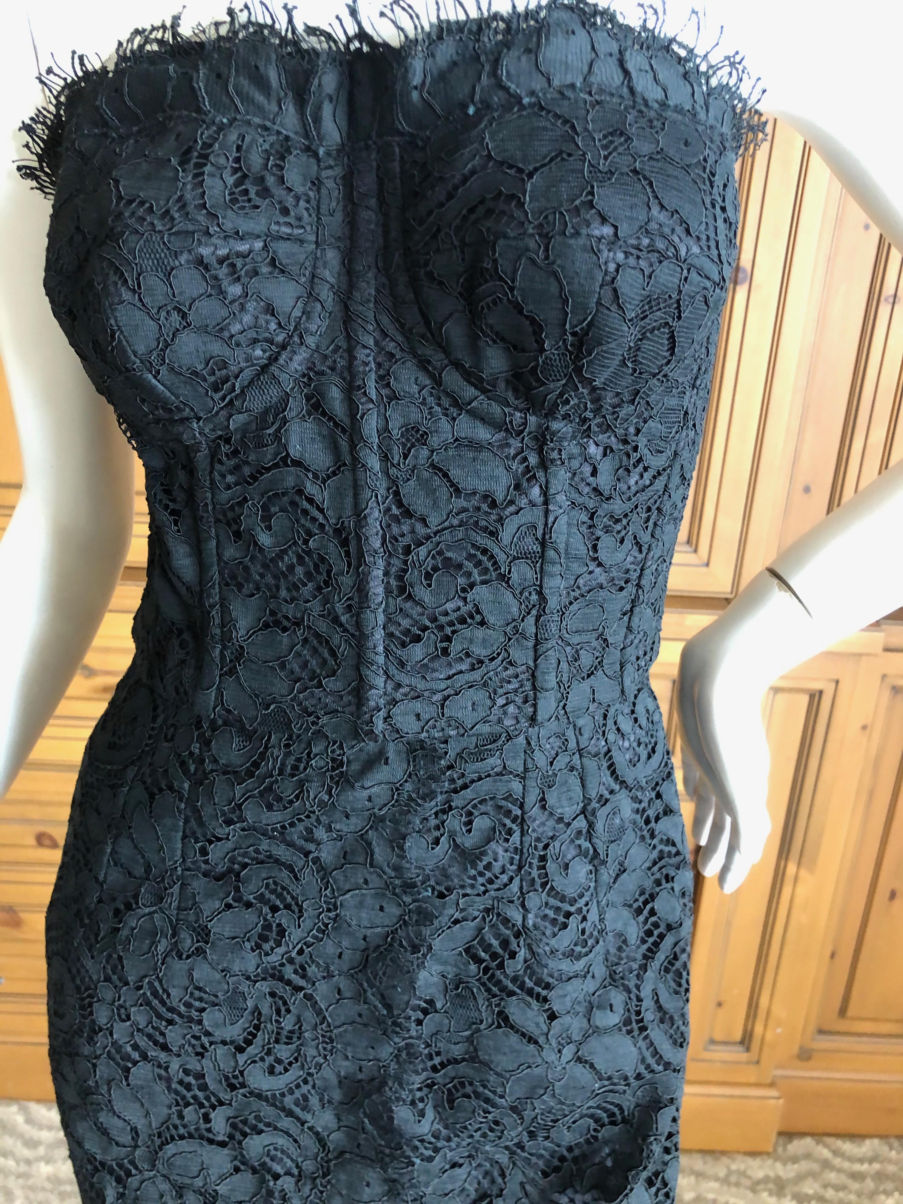 .Dolce & Gabbana Vintage Black Lace Corseted Strapless Evening Gown with Small Train.
There is a full corset. Zips up the back
This is so wonderful, so sexy. the photos don't do it justice.
Size 40
 Bust 34