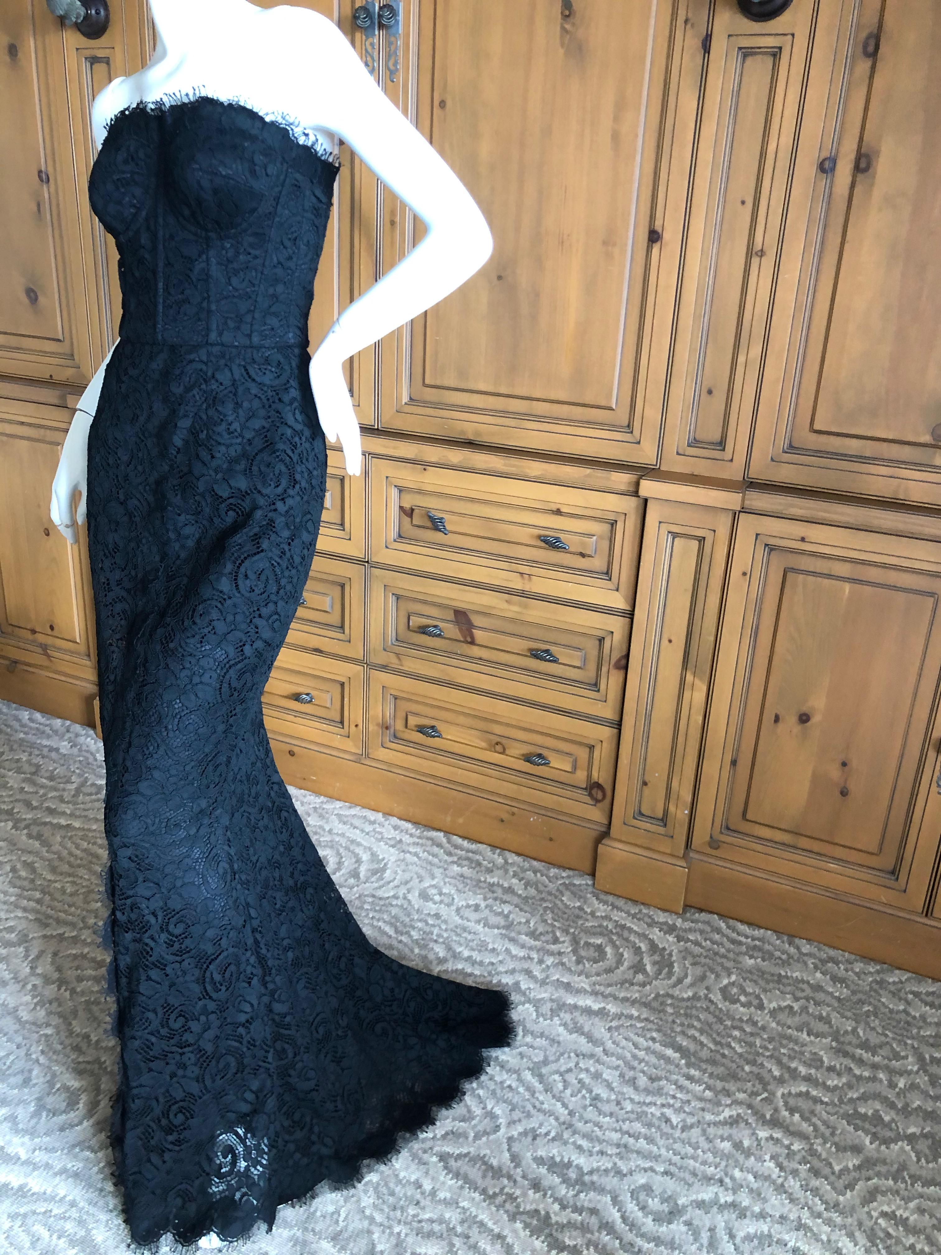 Dolce & Gabbana Vintage Black Lace Corseted Strapless Evening Gown  In Excellent Condition For Sale In Cloverdale, CA
