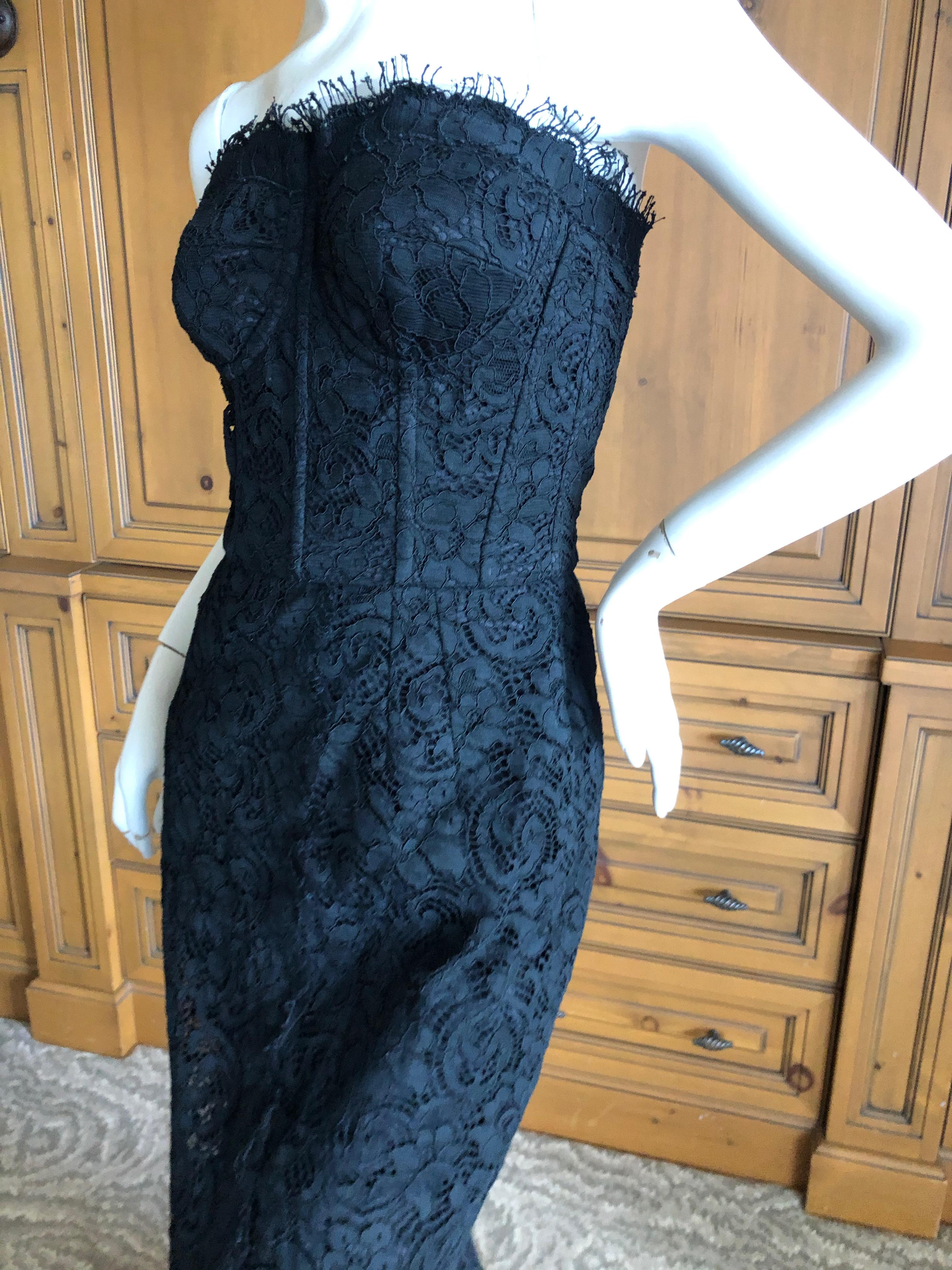 Dolce & Gabbana Vintage Black Lace Corseted Strapless Evening Gown  For Sale 1