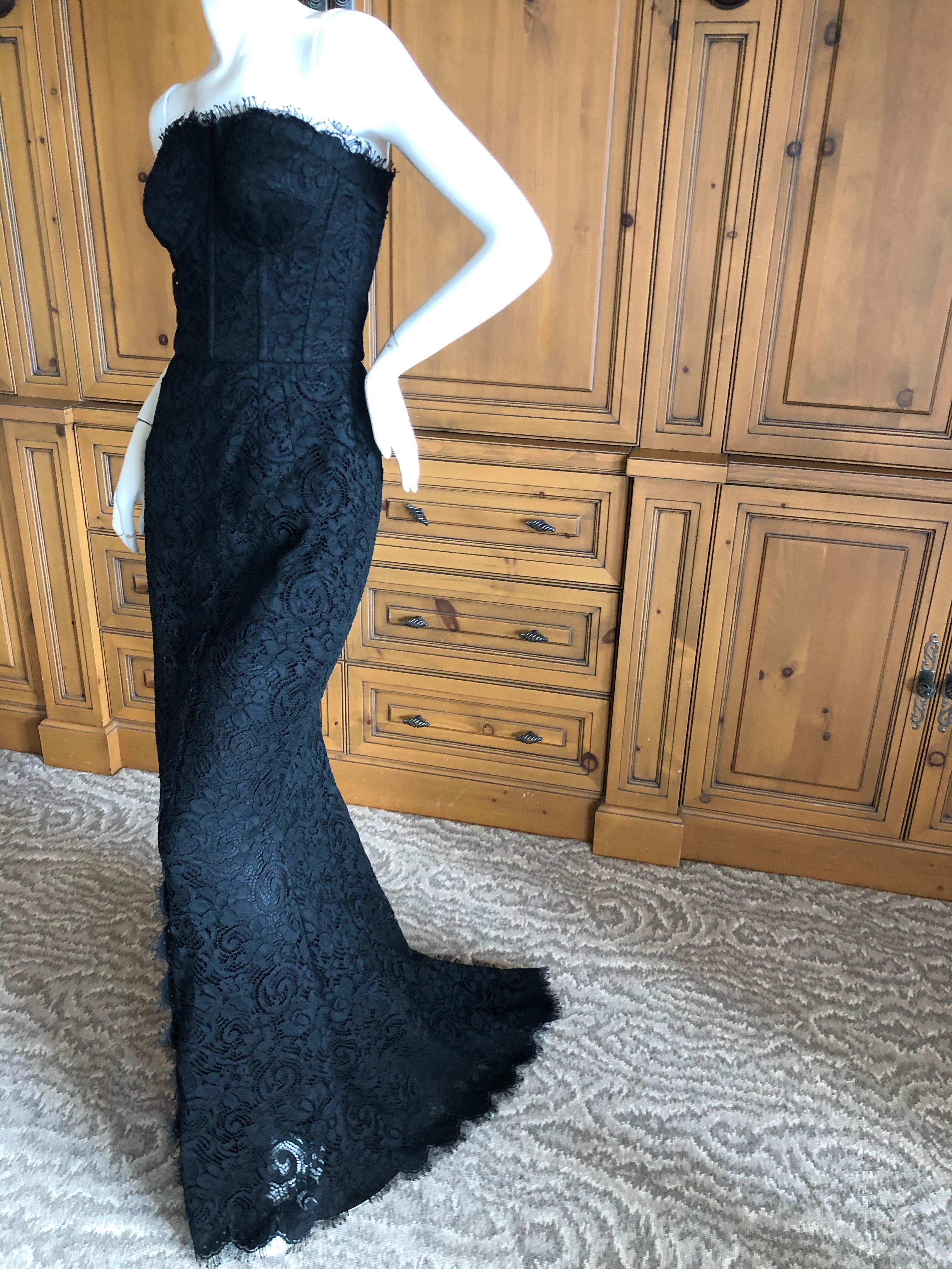Dolce & Gabbana Vintage Black Lace Corseted Strapless Evening Gown  For Sale 2