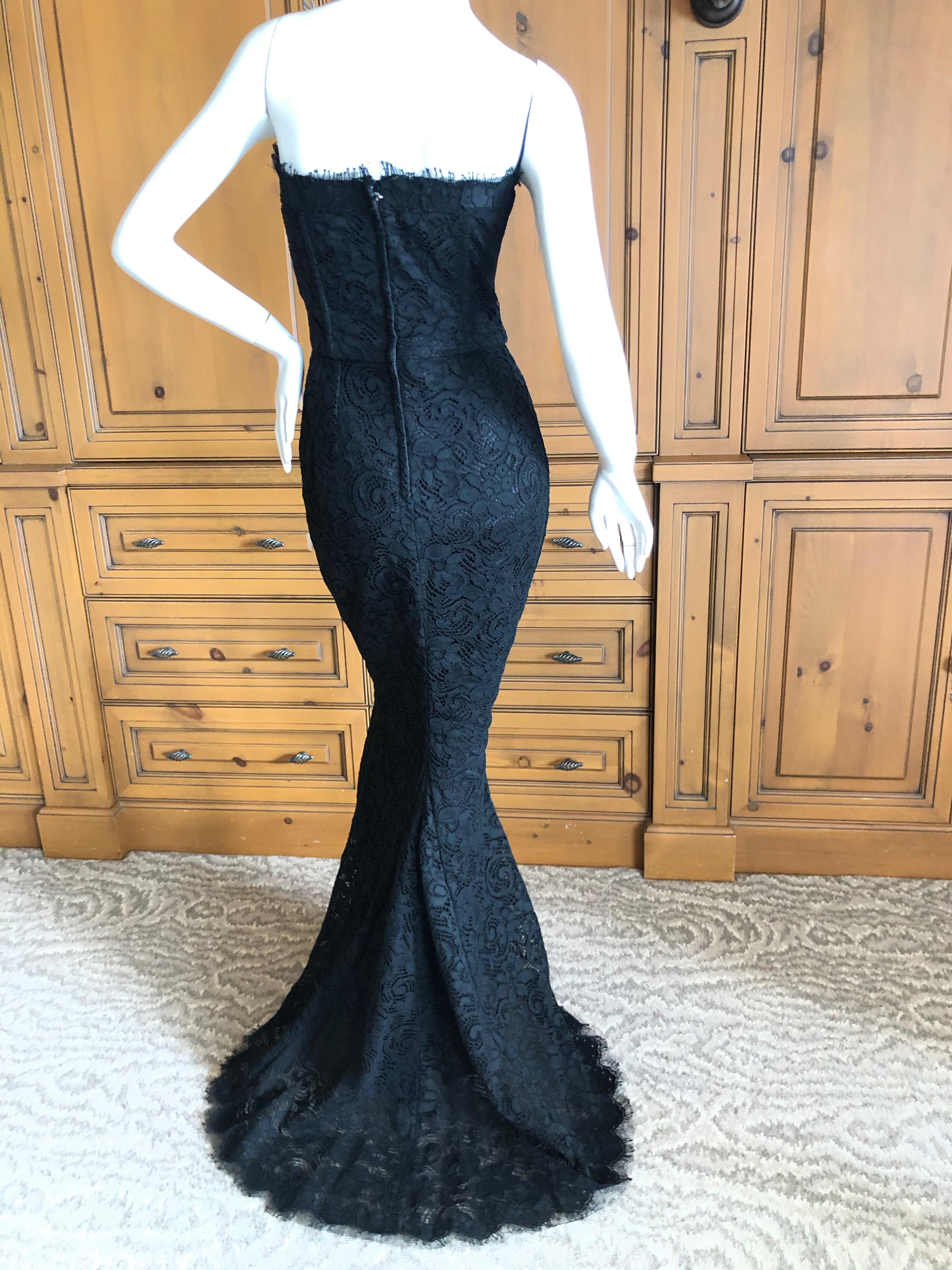 Dolce & Gabbana Vintage Black Lace Corseted Strapless Evening Gown  For Sale 3