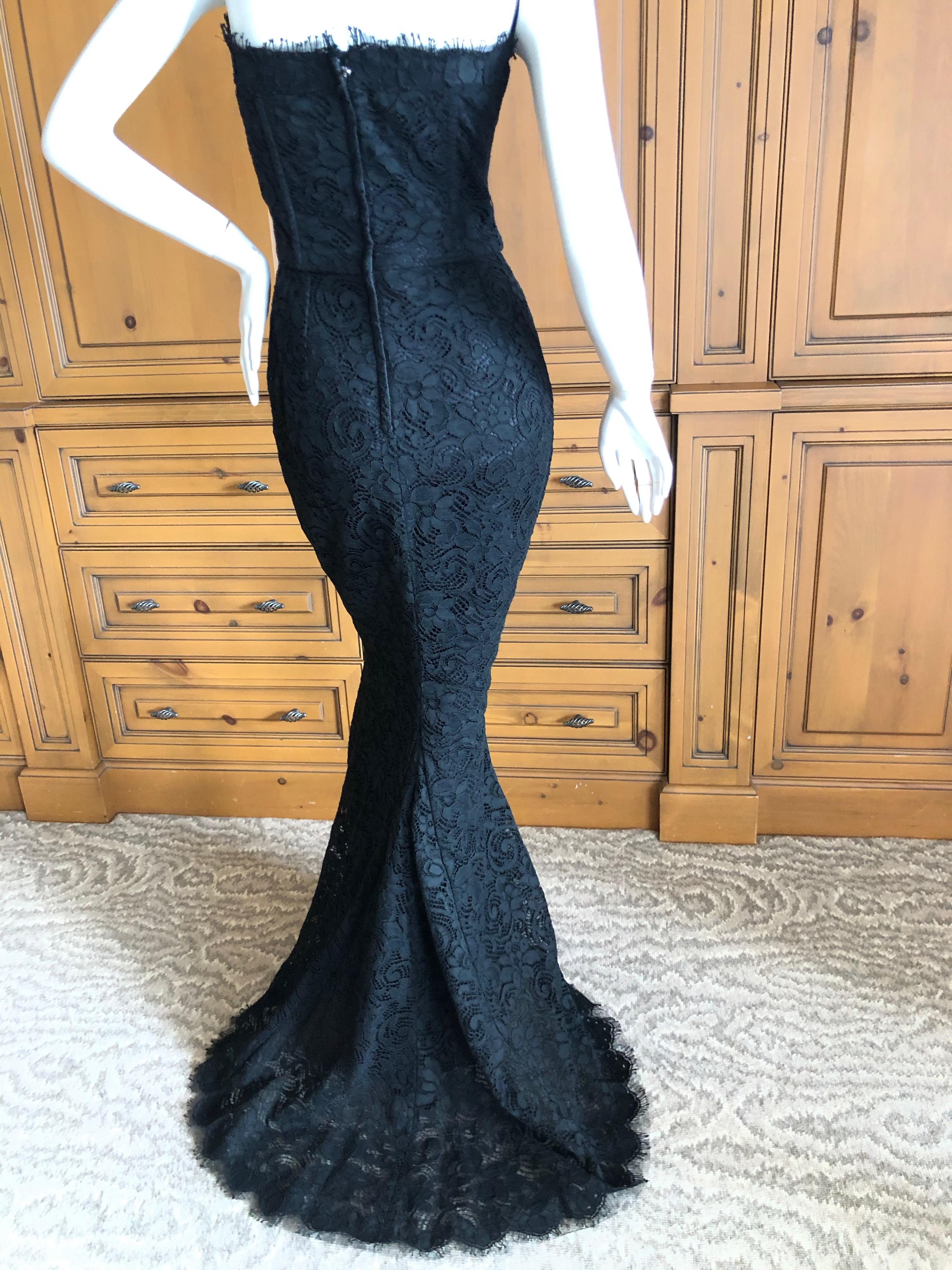 Dolce & Gabbana Vintage Black Lace Corseted Strapless Evening Gown  For Sale 4