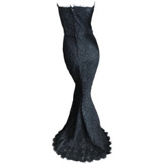 Dolce & Gabbana Vintage Black Lace Corseted Strapless Evening Gown 