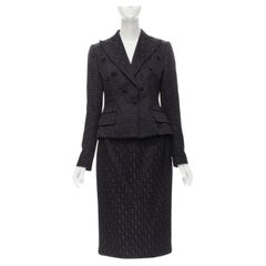 DOLCE GABBANA Vintage black lattice jacquard double breasted blazer skirt IT46 L