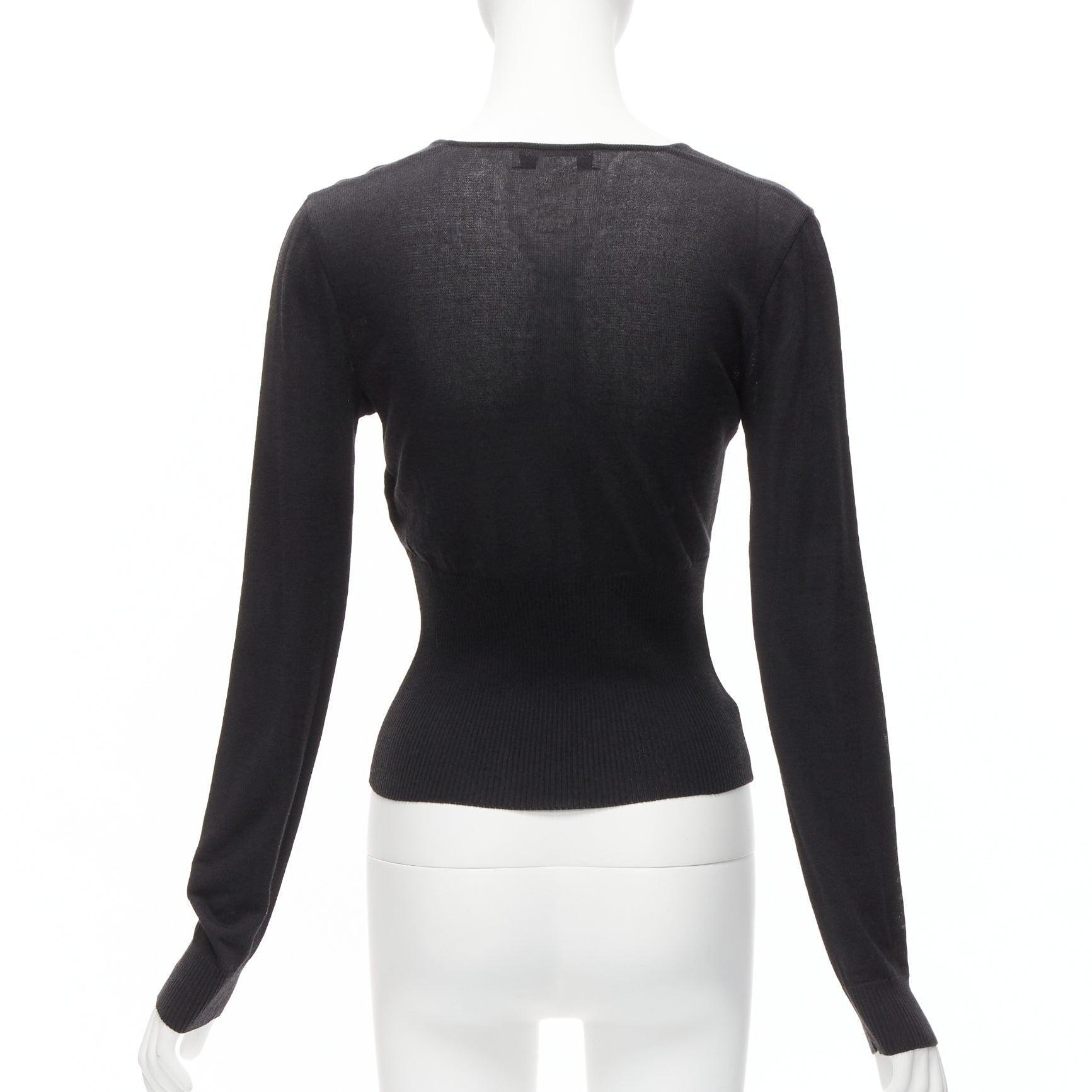 DOLCE GABBANA Vintage black long sleeve V neck ribbed hem sweater IT42 M 1