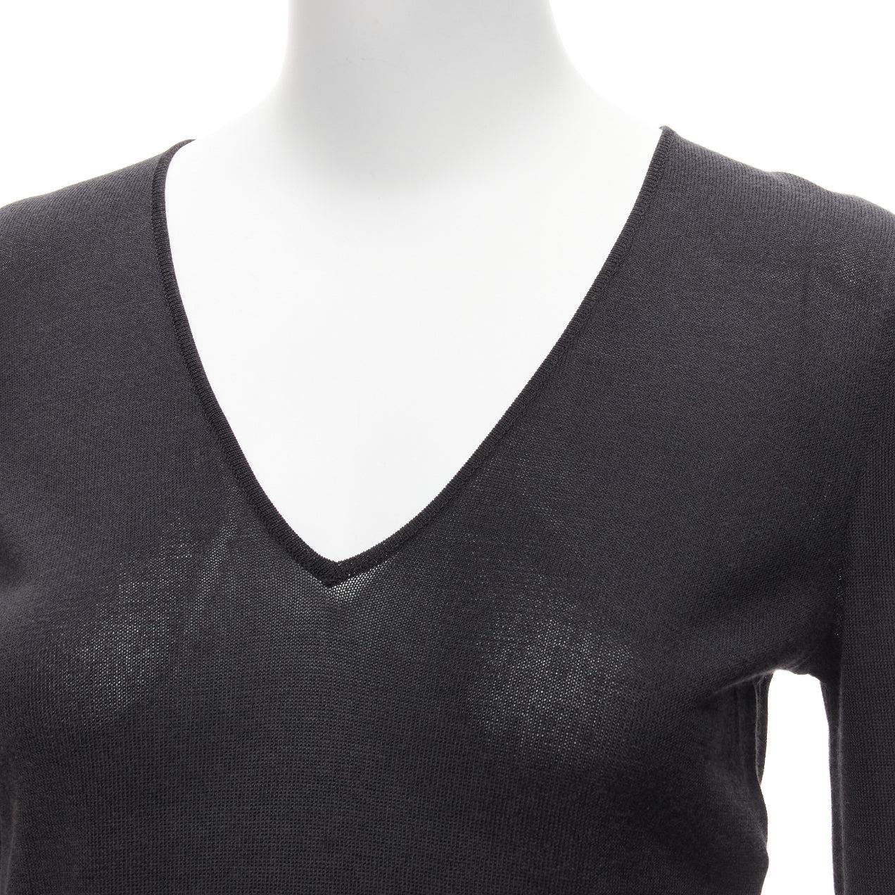 DOLCE GABBANA Vintage black long sleeve V neck ribbed hem sweater IT42 M 3