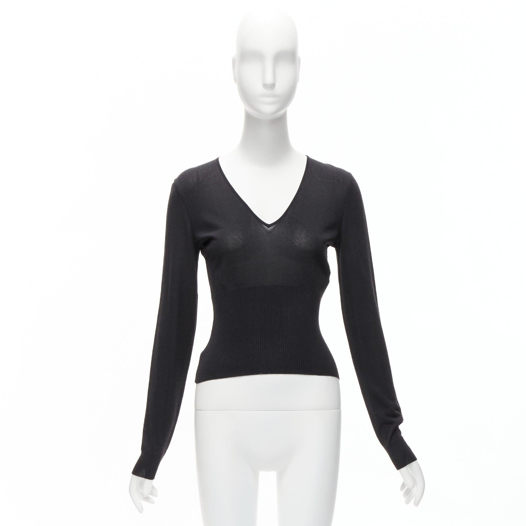 DOLCE GABBANA Vintage black long sleeve V neck ribbed hem sweater IT42 M For Sale 5