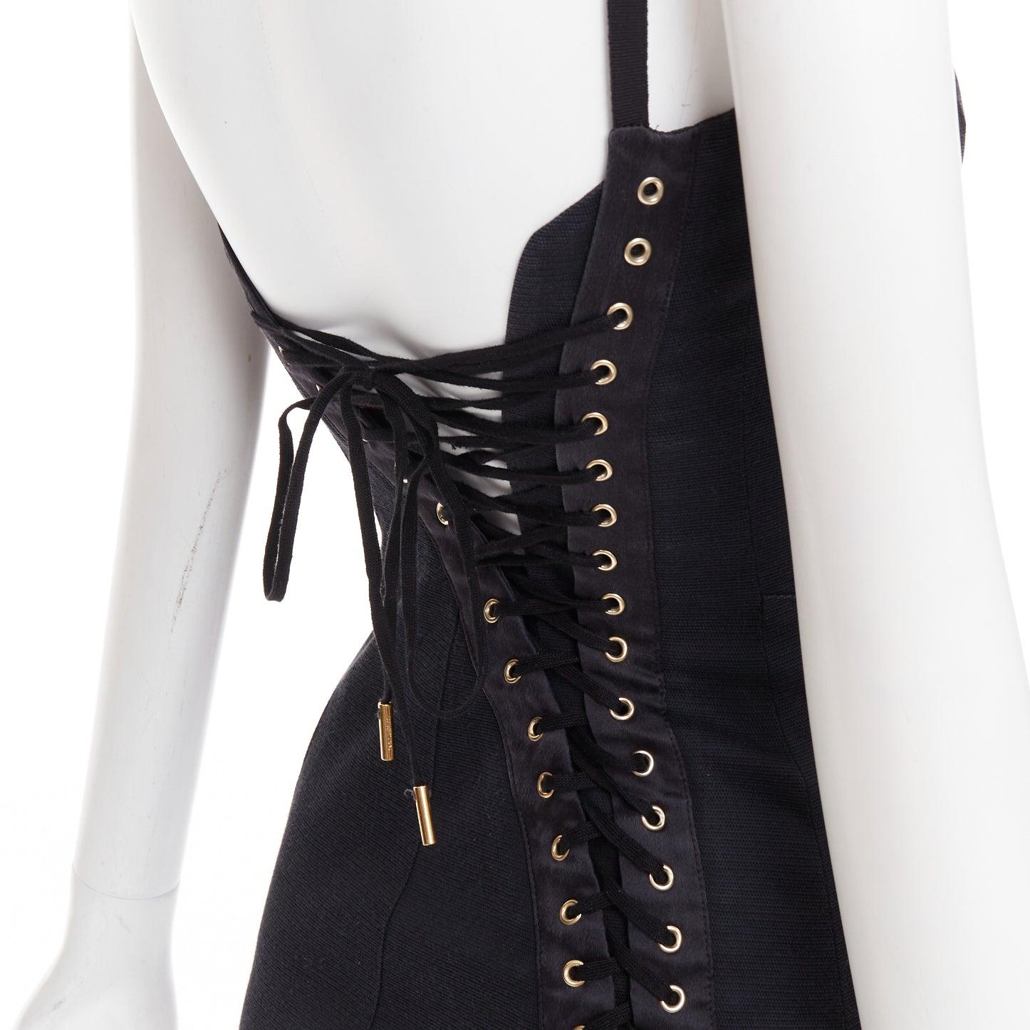 DOLCE GABBANA Schwarzes, getäfeltes, asymmetrisches Korsettkleid mit Spitze im Rücken im Zustand „Relativ gut“ im Angebot in Hong Kong, NT