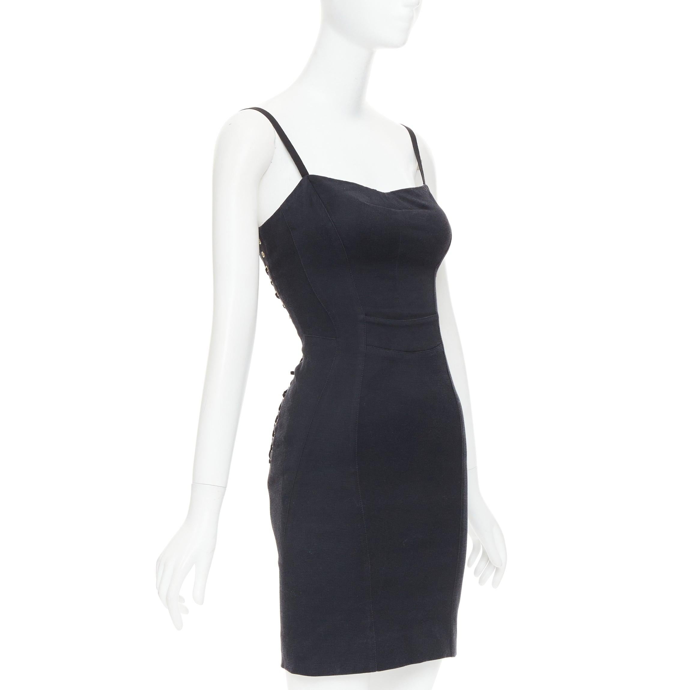 DOLCE GABBANA Schwarzes, getäfeltes, asymmetrisches Korsettkleid mit Spitze im Rücken Damen im Angebot