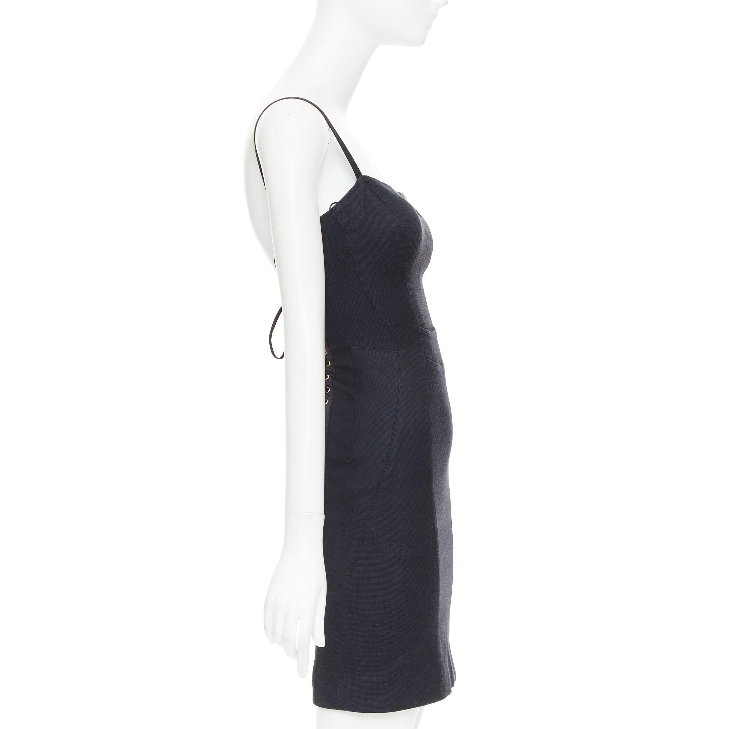 DOLCE GABBANA Schwarzes, getäfeltes, asymmetrisches Korsettkleid mit Spitze im Rücken im Angebot 1