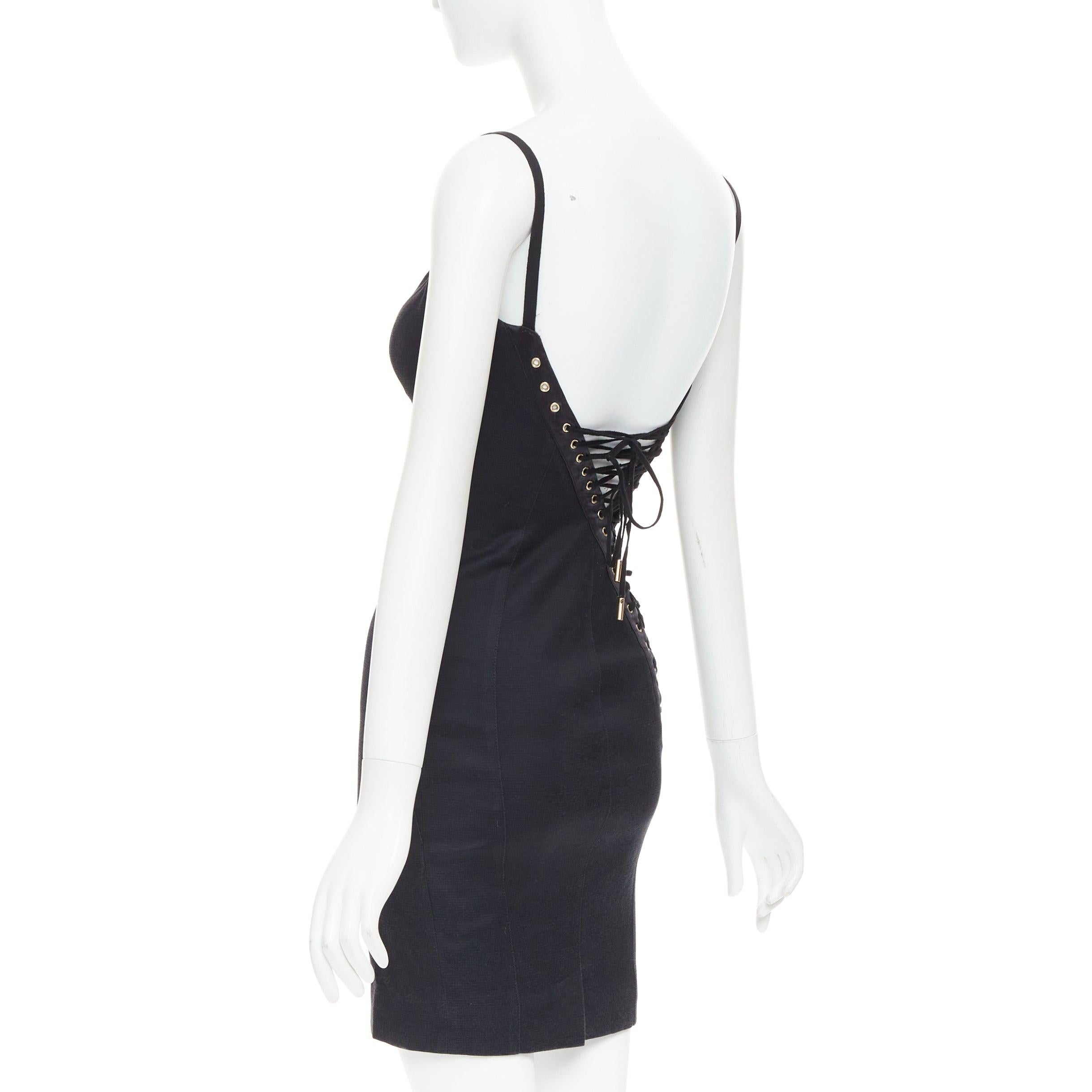 DOLCE GABBANA Schwarzes, getäfeltes, asymmetrisches Korsettkleid mit Spitze im Rücken im Angebot 2