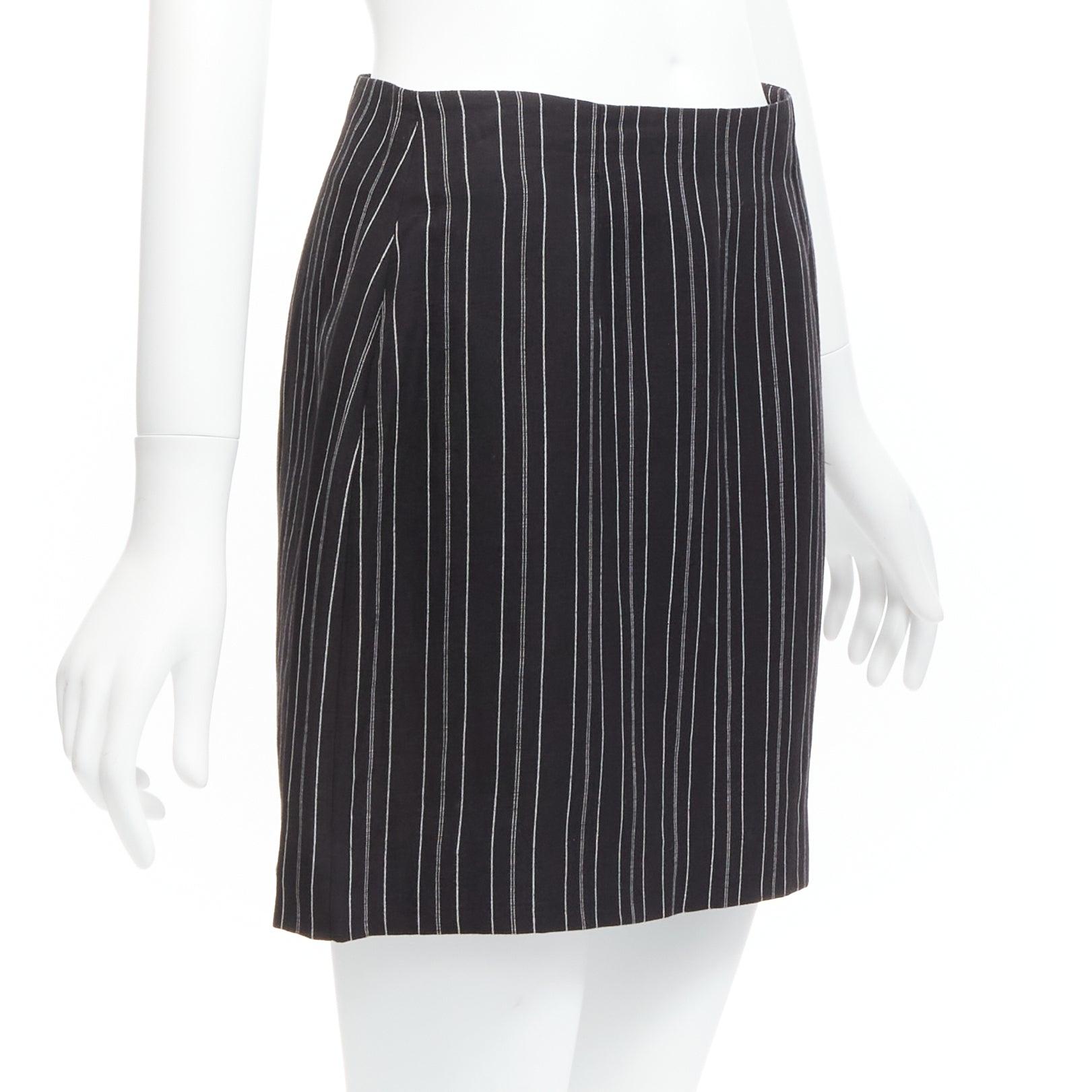 Black DOLCE GABBANA Vintage black pinstriped high waist darted mini Skirt IT40 S For Sale