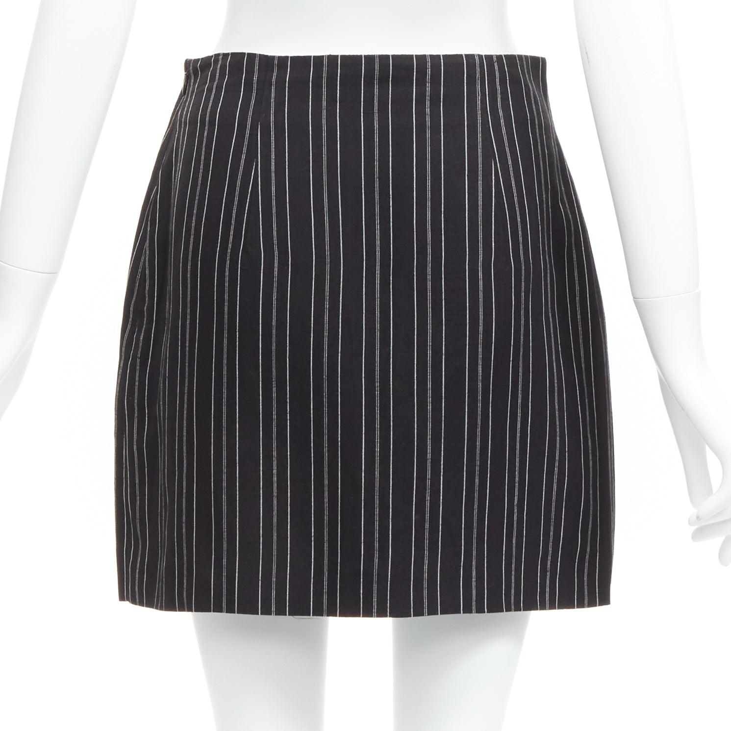 Women's DOLCE GABBANA Vintage black pinstriped high waist darted mini Skirt IT40 S For Sale