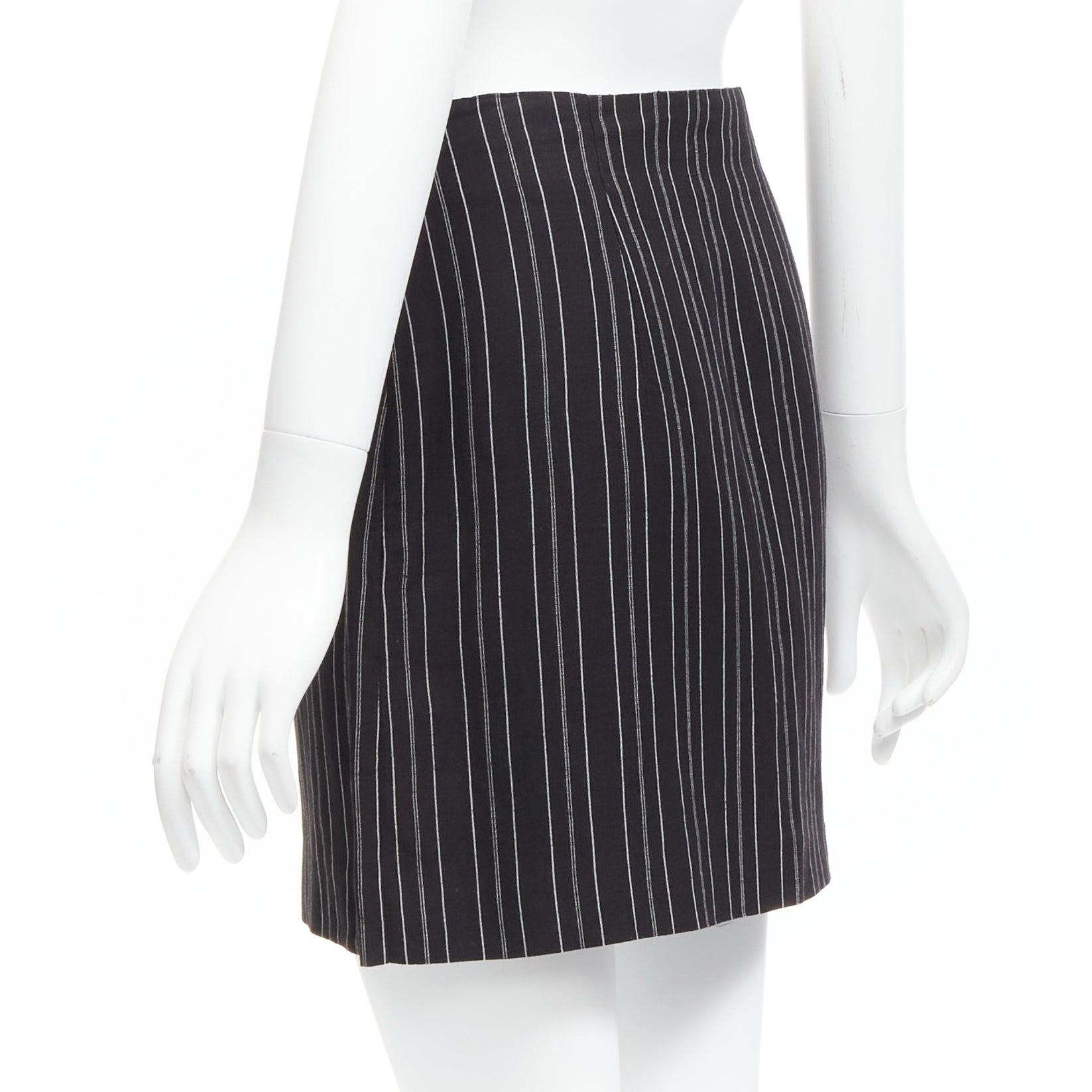 DOLCE GABBANA Vintage black pinstriped high waist darted mini Skirt IT40 S For Sale 1