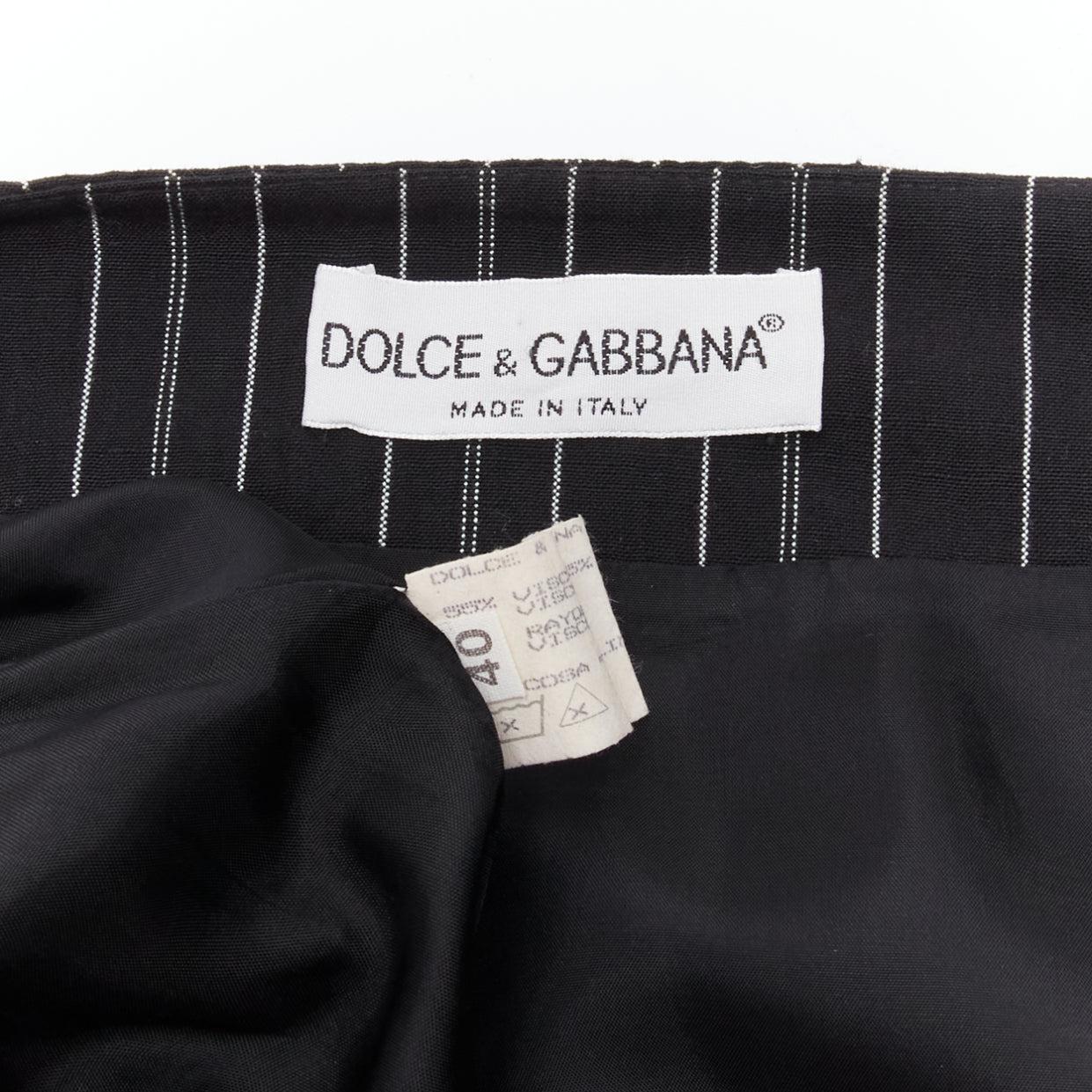 DOLCE GABBANA Vintage black pinstriped high waist darted mini Skirt IT40 S For Sale 3