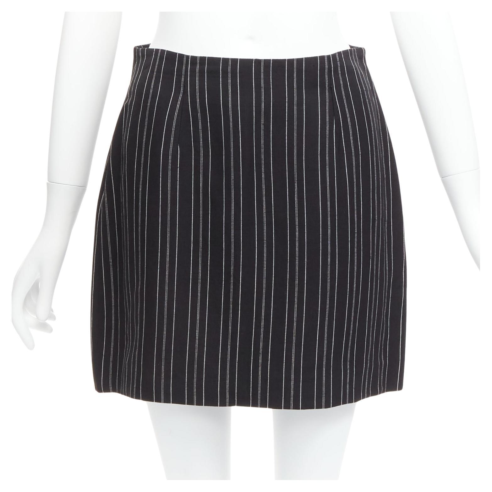 DOLCE GABBANA Vintage black pinstriped high waist darted mini Skirt IT40 S For Sale