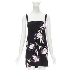 DOLCE GABBANA Vintage black purple floral petal embroidered mini dress IT38 XS