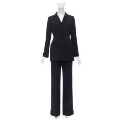 DOLCE GABBANA Vintage black satin buttons fitted blazer cuffed trousers M