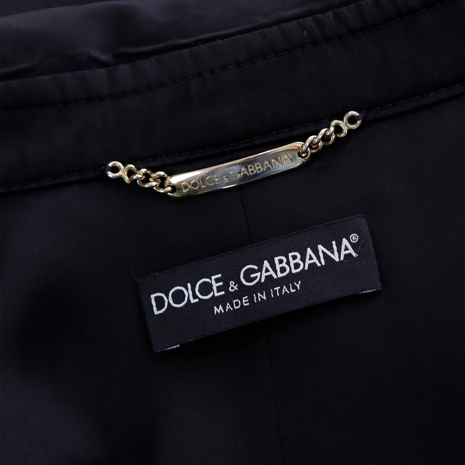 Dolce & Gabbana Vintage Black Satin Cropped Trench Coat Style Jacket With Belt For Sale 9