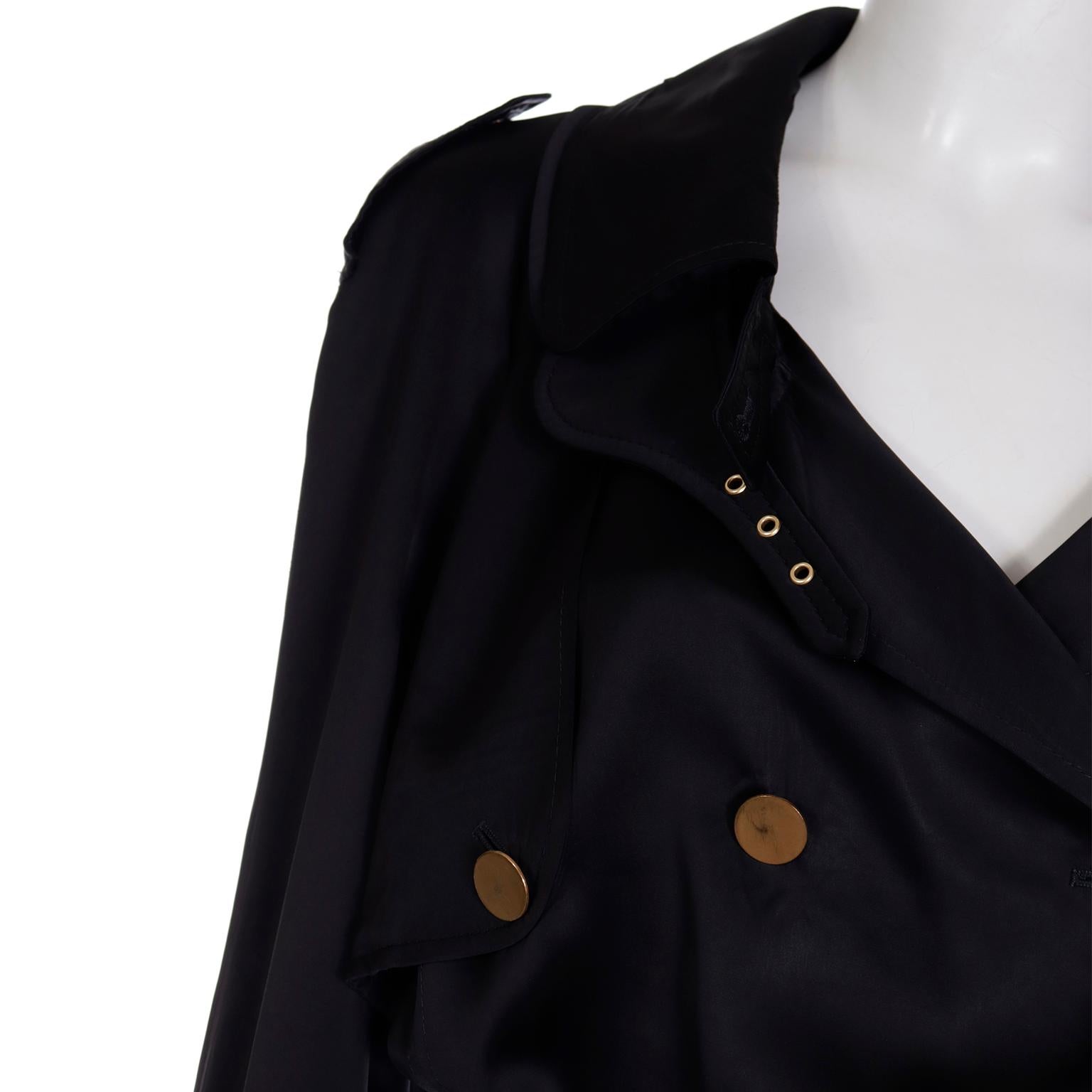 Dolce & Gabbana Vintage Black Satin Cropped Trench Coat Style Jacket With Belt For Sale 4