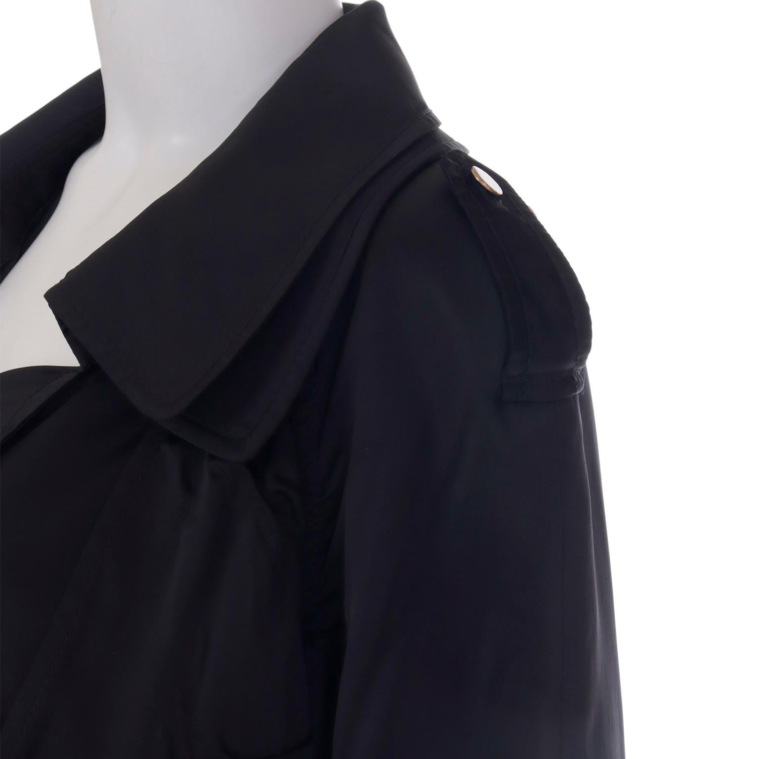 Dolce & Gabbana Vintage Black Satin Cropped Trench Coat Style Jacket With Belt For Sale 5