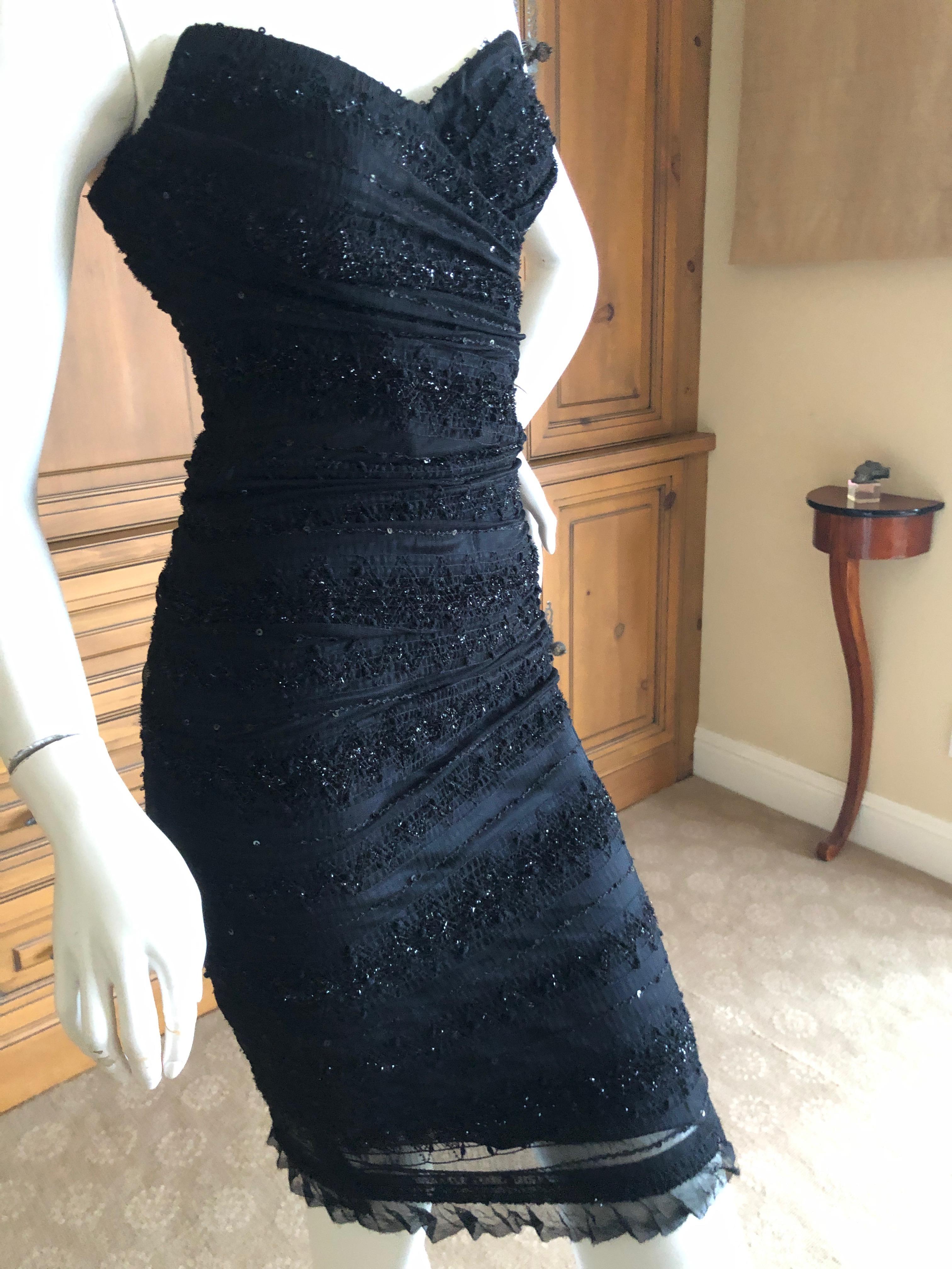 Dolce & Gabbana Vintage Black Strapless Tinsel Cocktail Dress with Inner Corset In Excellent Condition For Sale In Cloverdale, CA