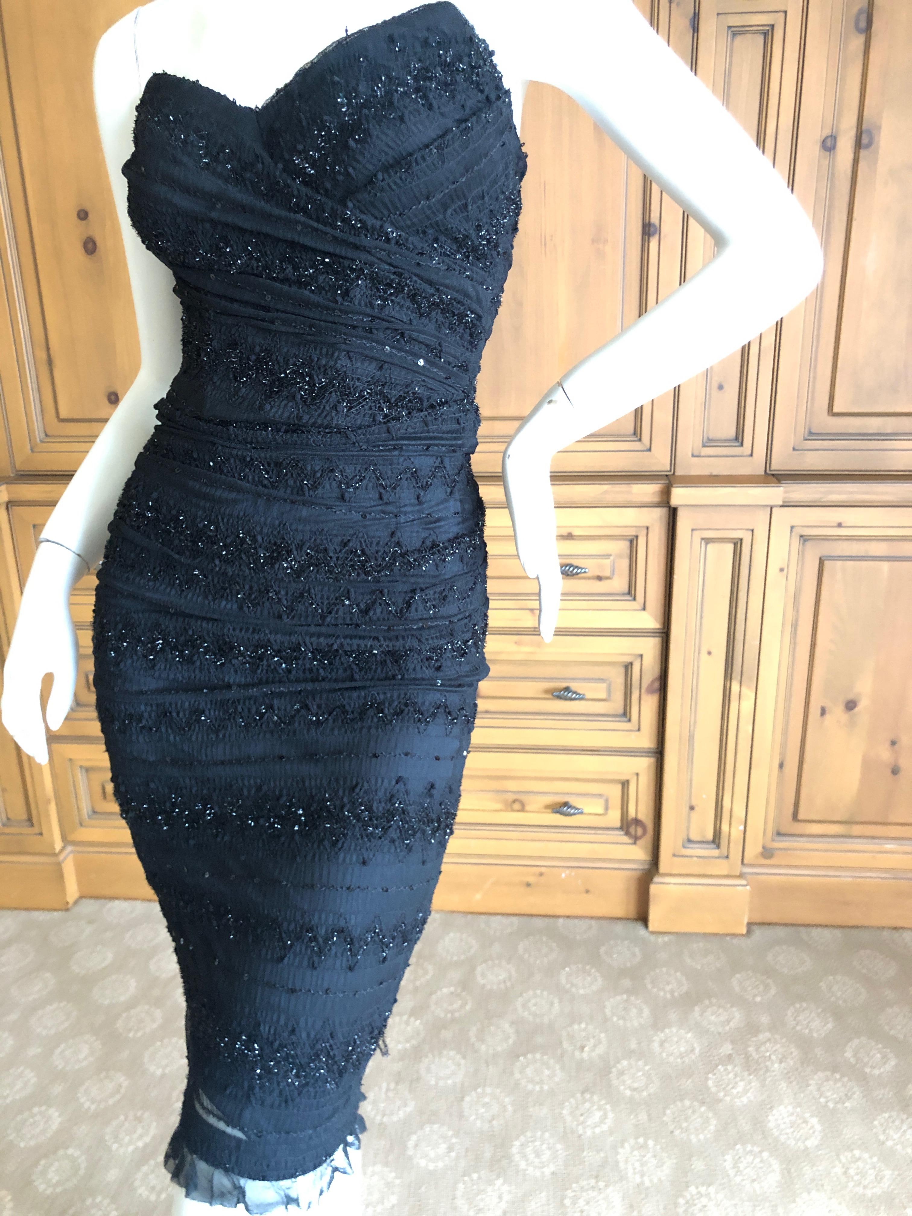 Women's Dolce & Gabbana Vintage Black Strapless Tinsel Cocktail Dress with Inner Corset For Sale