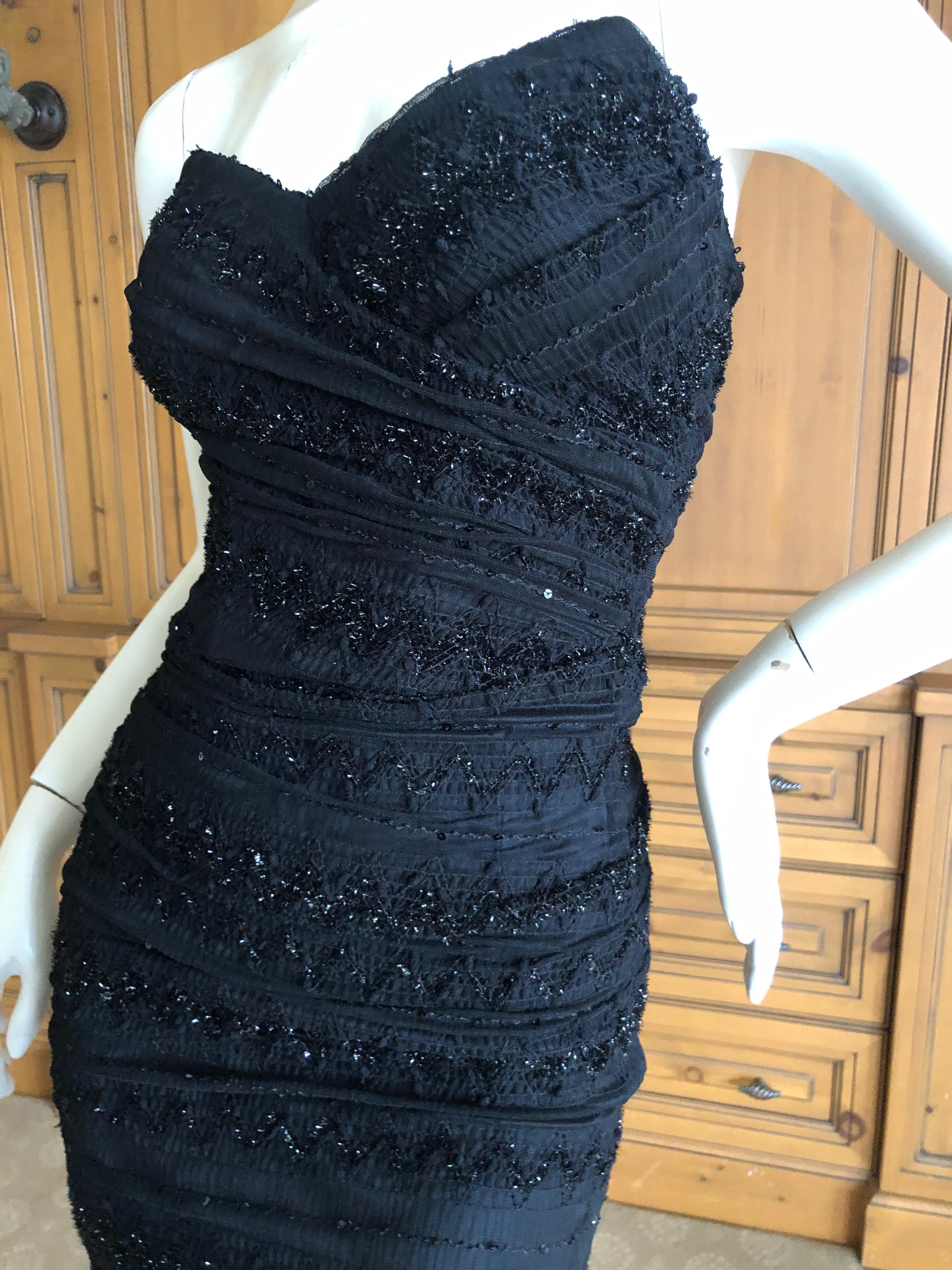 Dolce & Gabbana Vintage Black Strapless Tinsel Cocktail Dress with Inner Corset For Sale 2