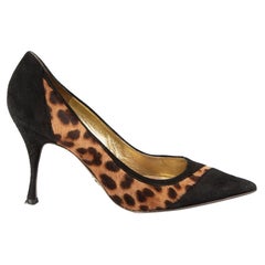 Dolce & Gabbana Vintage Black Suede & Pony Hair Leopard Panel Pumps Size IT 39