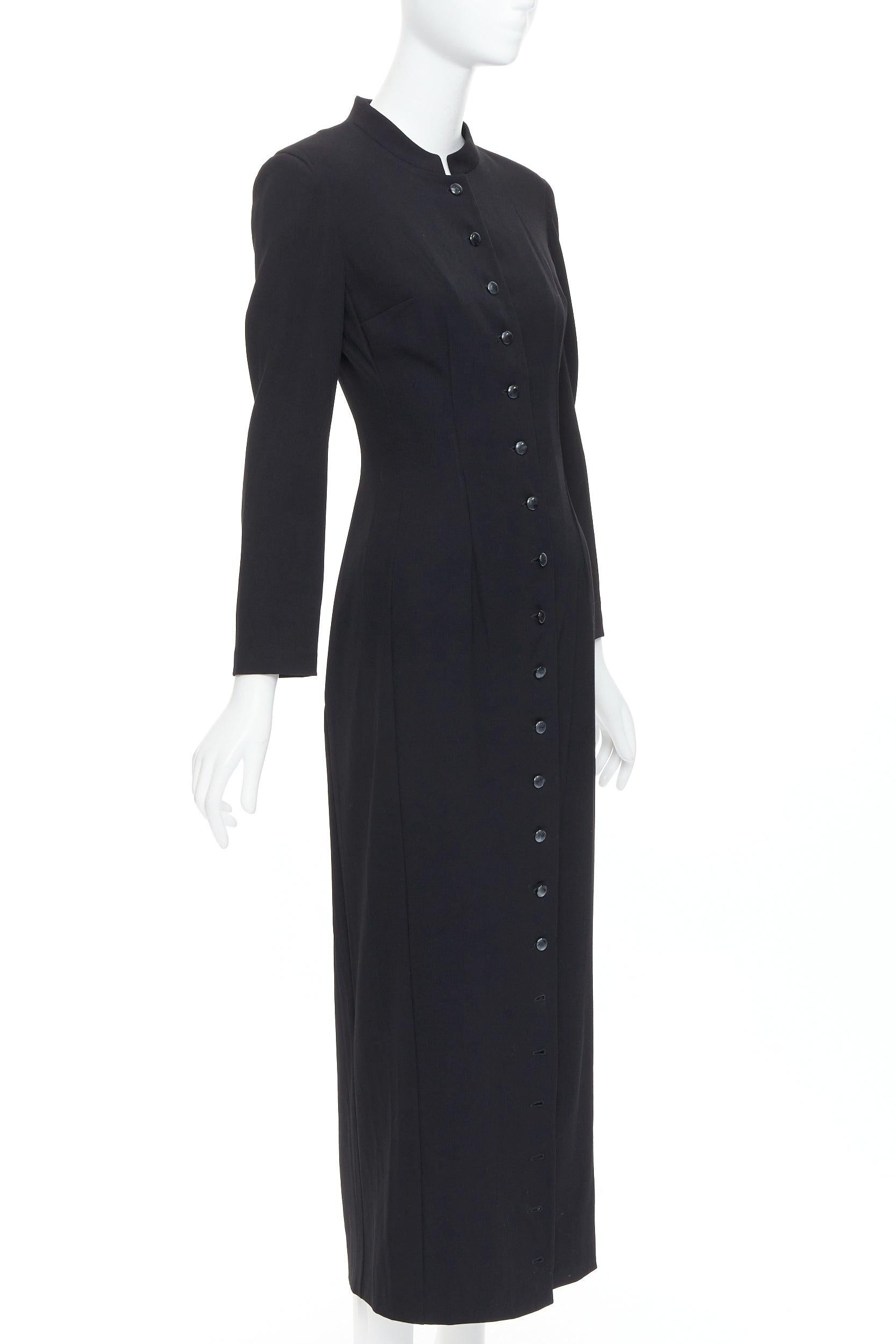 Black DOLCE GABBANA Vintage black virgin wool blend button down long dress IT40 S For Sale