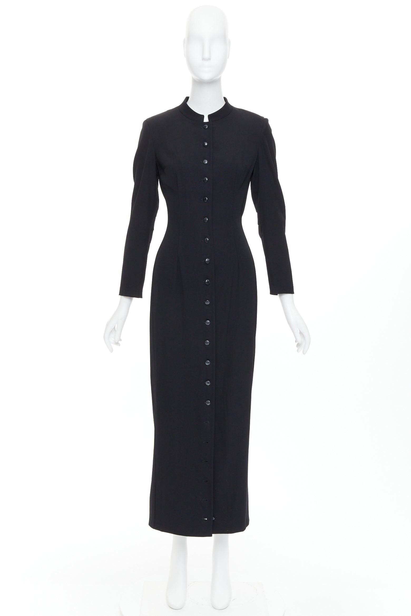 DOLCE GABBANA Vintage black virgin wool blend button down long dress IT40 S For Sale 4
