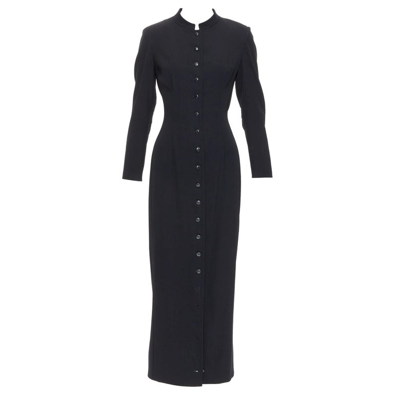 DOLCE GABBANA Vintage black virgin wool blend button down long dress IT40 S  at 1stDibs
