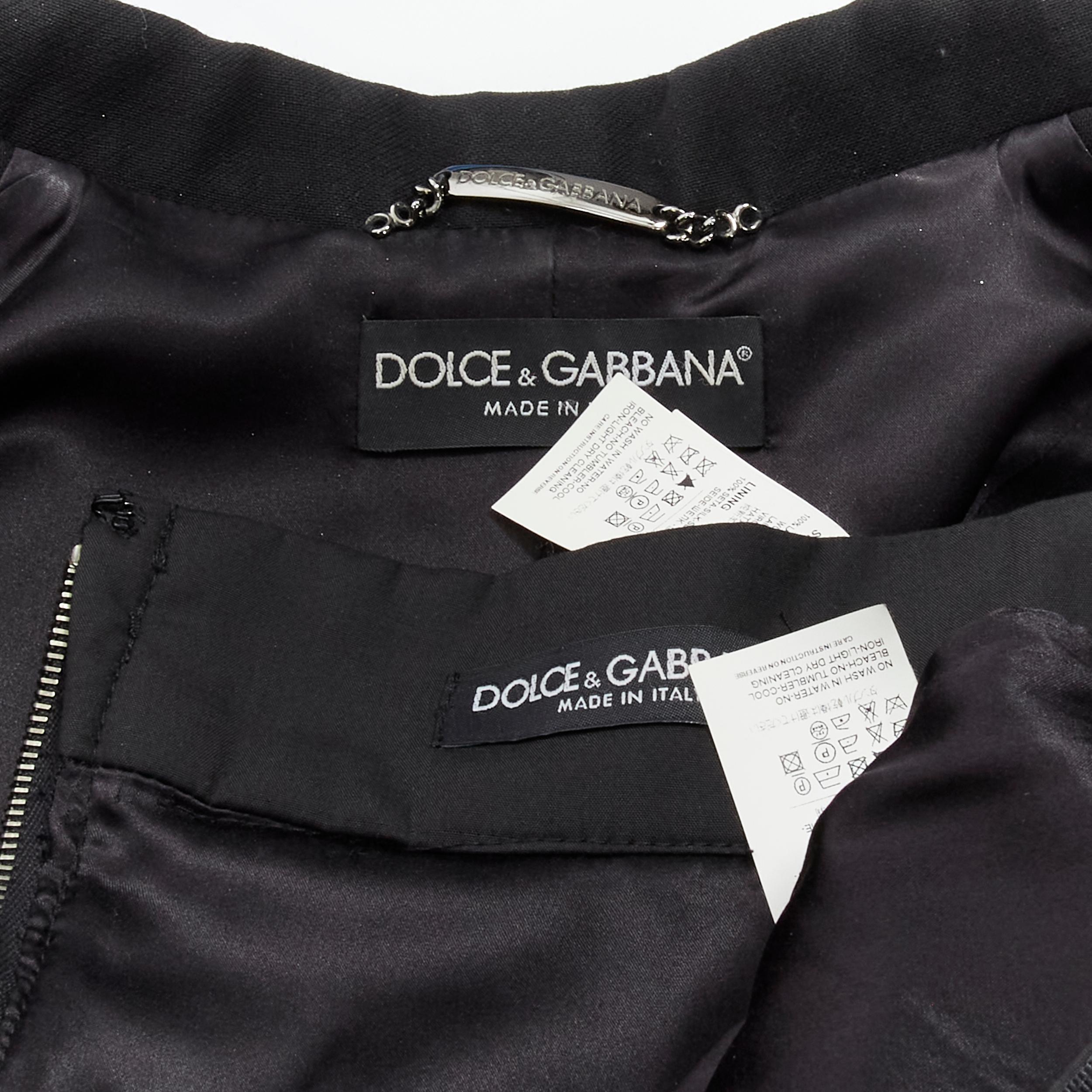 DOLCE GABBANA Vintage black virgin wool reversed seam blazer jacket skirt IT44 M For Sale 7
