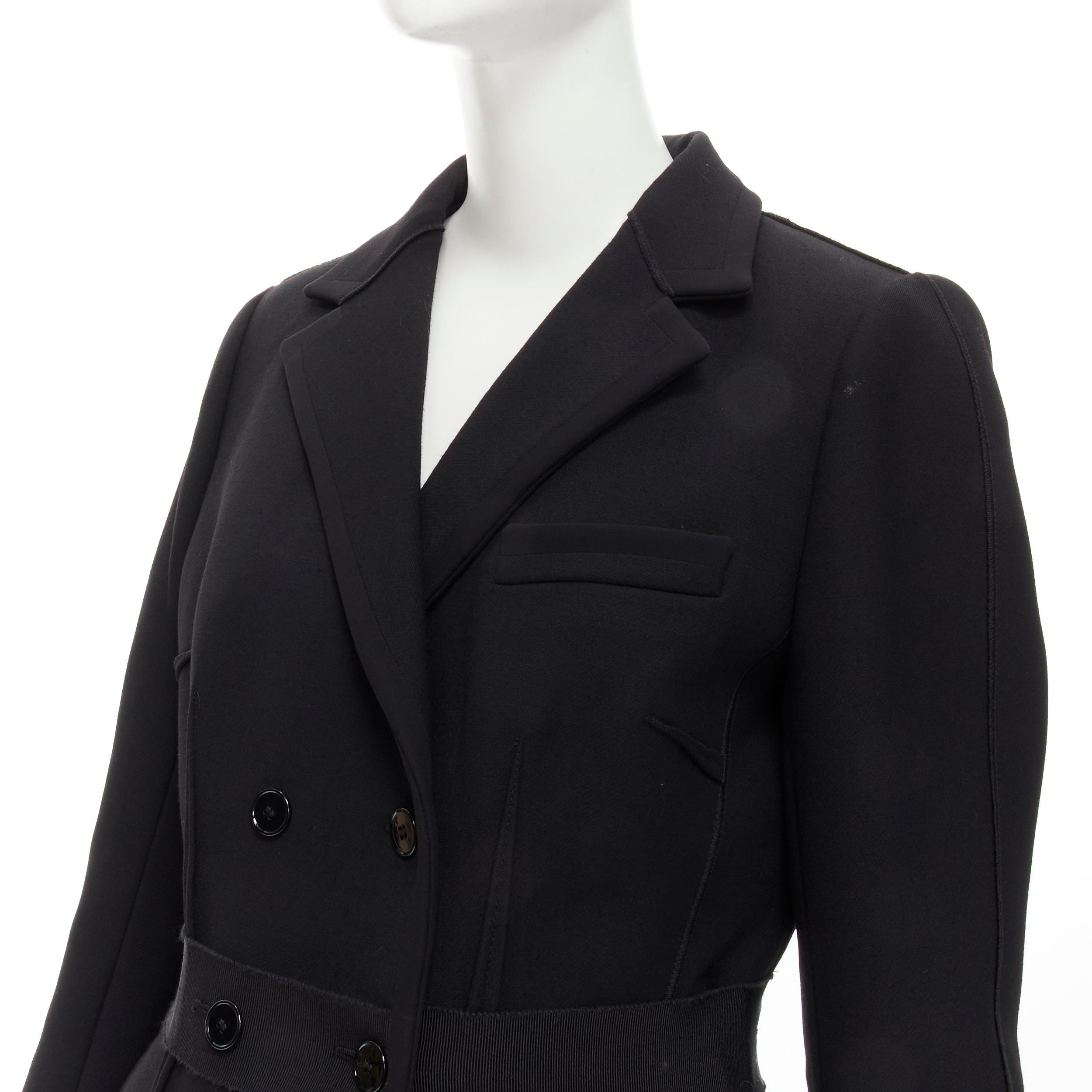 DOLCE GABBANA Vintage black virgin wool reversed seam blazer jacket skirt IT44 M 
Reference: GIYG/A00181 
Brand: Dolce Gabbana 
Material: Wool 
Color: Black 
Pattern: Solid 
Closure: Button 
Extra Detail: Designed to look like the blazer was worn