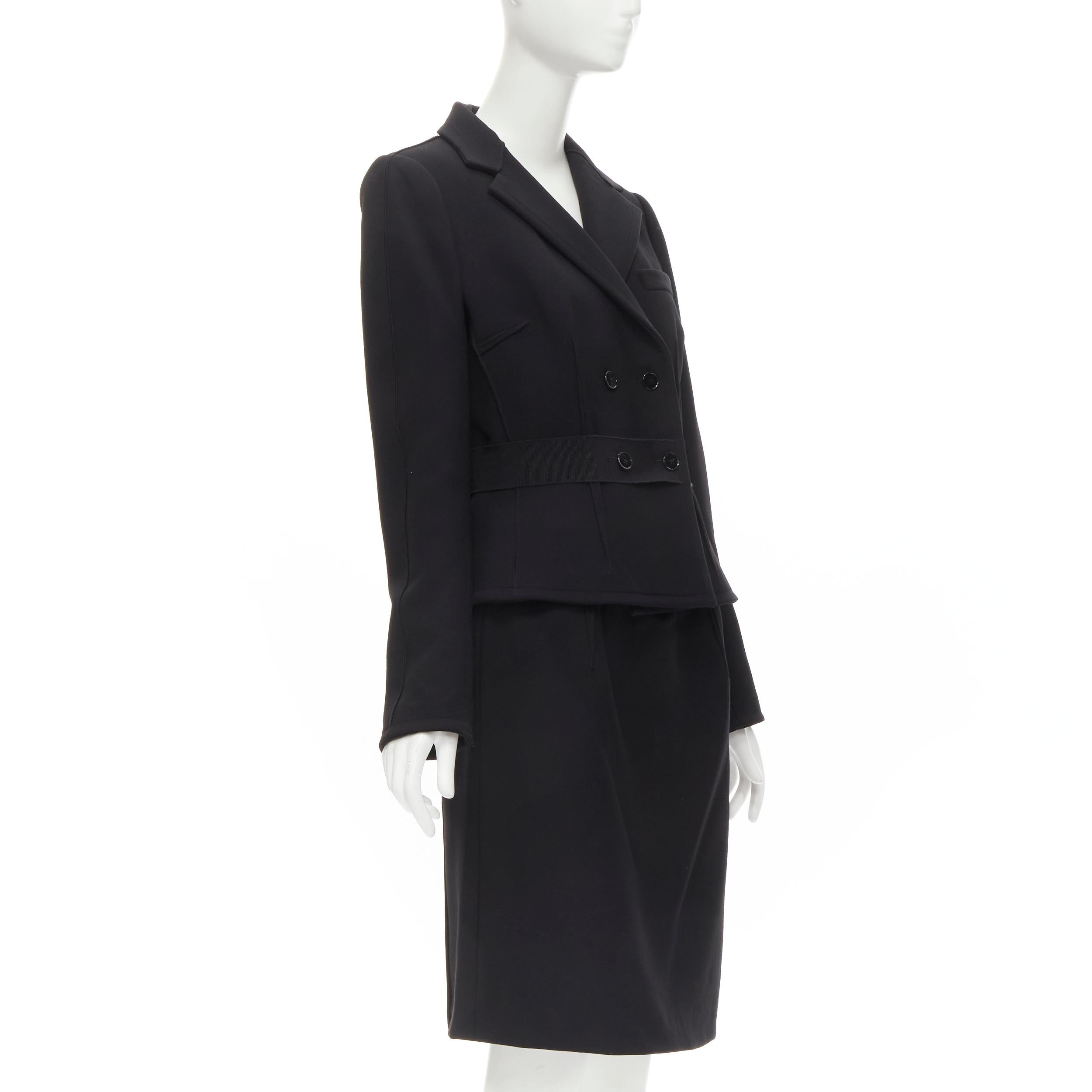 Black DOLCE GABBANA Vintage black virgin wool reversed seam blazer jacket skirt IT44 M For Sale