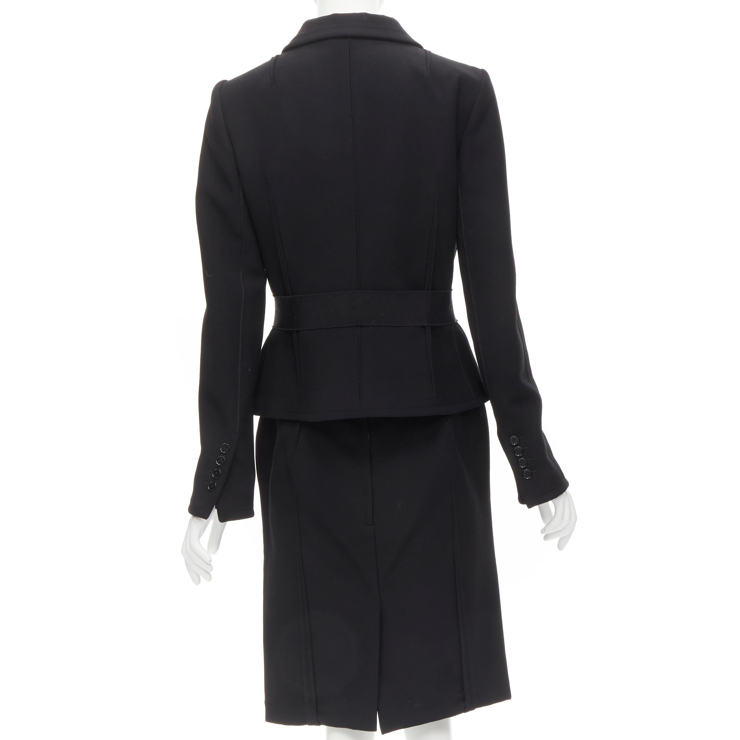 Women's DOLCE GABBANA Vintage black virgin wool reversed seam blazer jacket skirt IT44 M For Sale