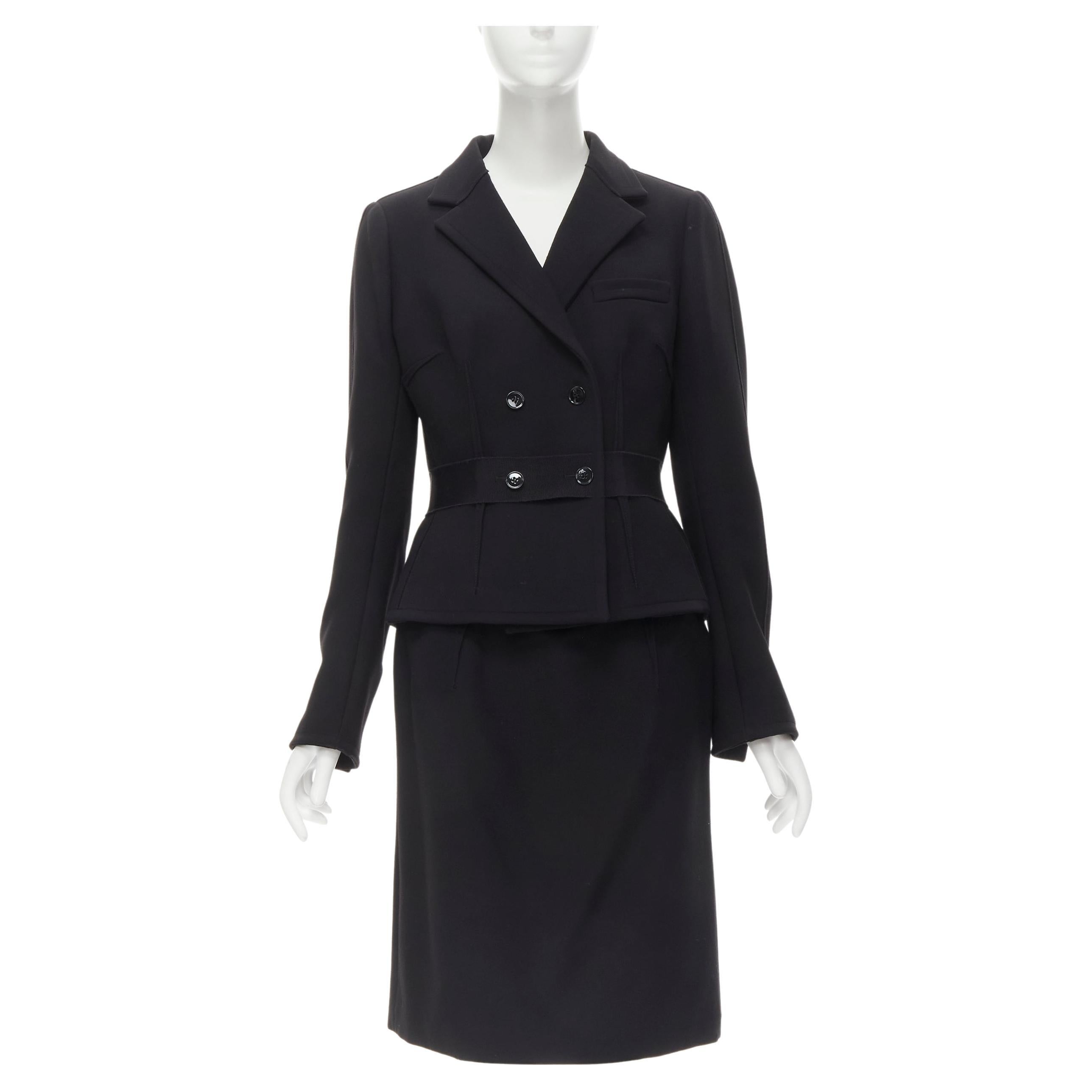 DOLCE GABBANA Vintage black virgin wool reversed seam blazer jacket skirt IT44 M For Sale