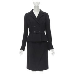 DOLCE GABBANA Vintage black virgin wool reversed seam blazer jacket skirt IT44 M