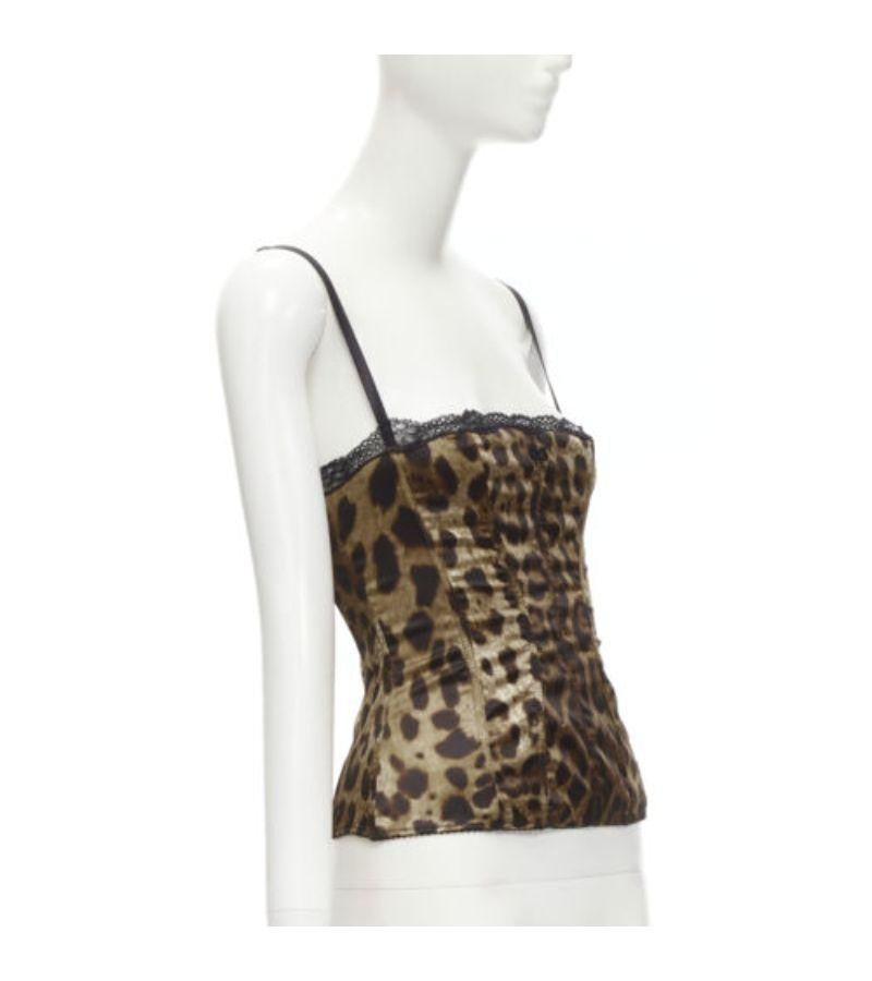 DOLCE GABBANA Vintage brown leopard lace trimmed boned corset top S In Good Condition In Hong Kong, NT